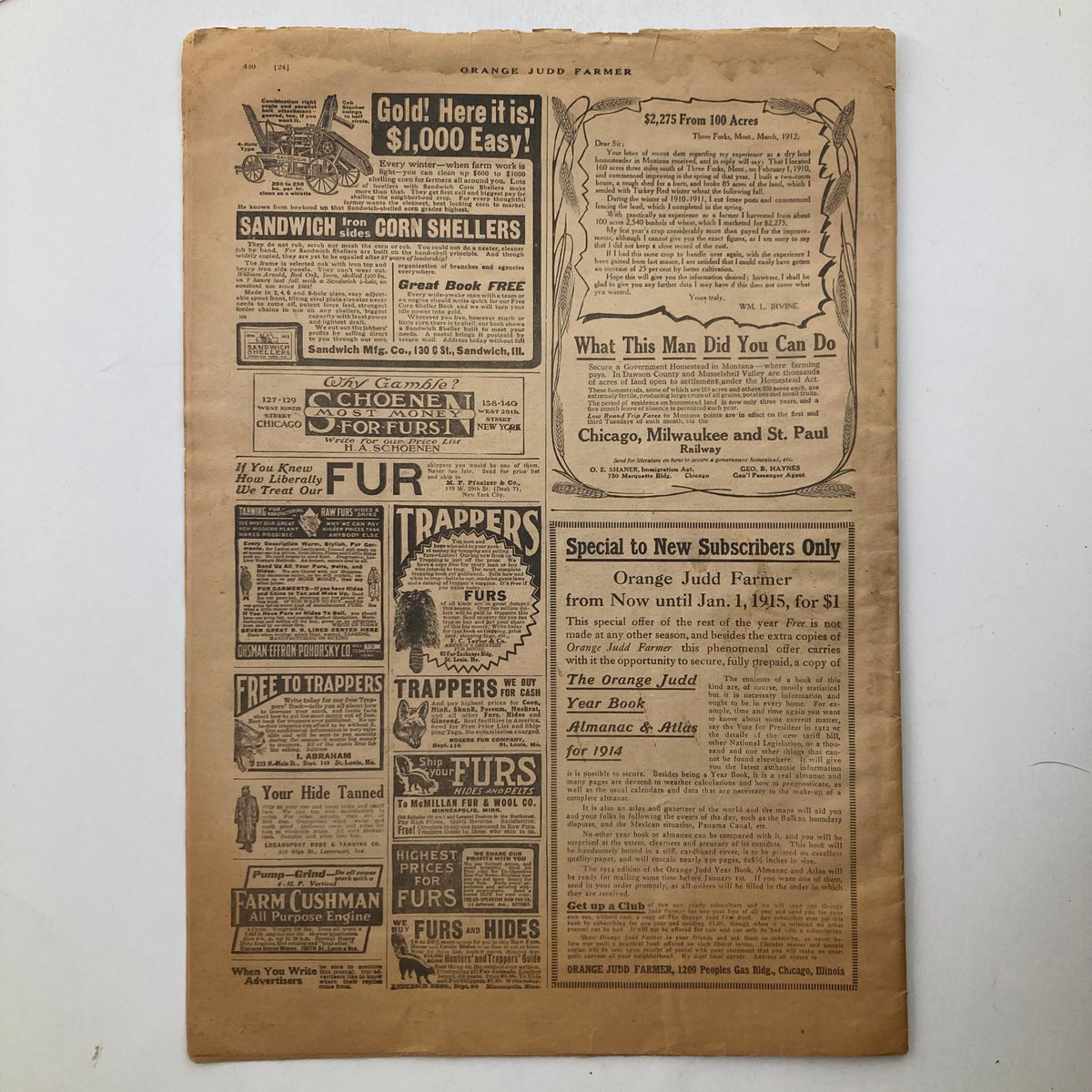 VTG Farmer Magazine November 8 1913 The Orange Judd Farmer - Cover featuring advertisements and articles related to early 20th-century farming practices.