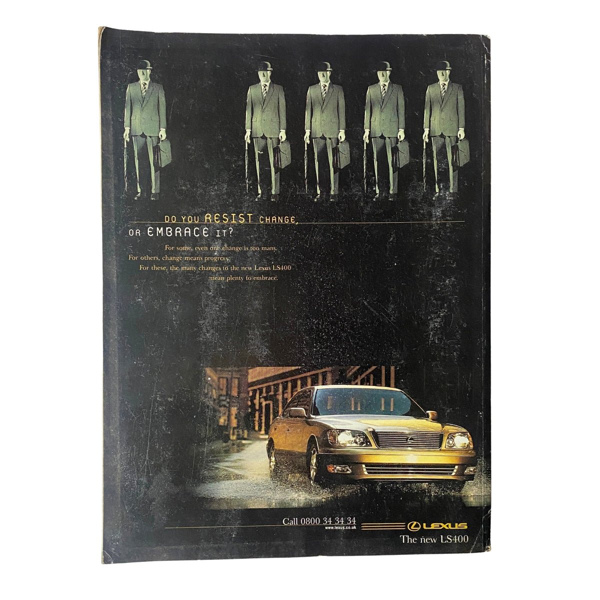 Back cover of Car Magazine UK July 1998 with an advertisement for Lexus LS400, emphasizing luxury and design.