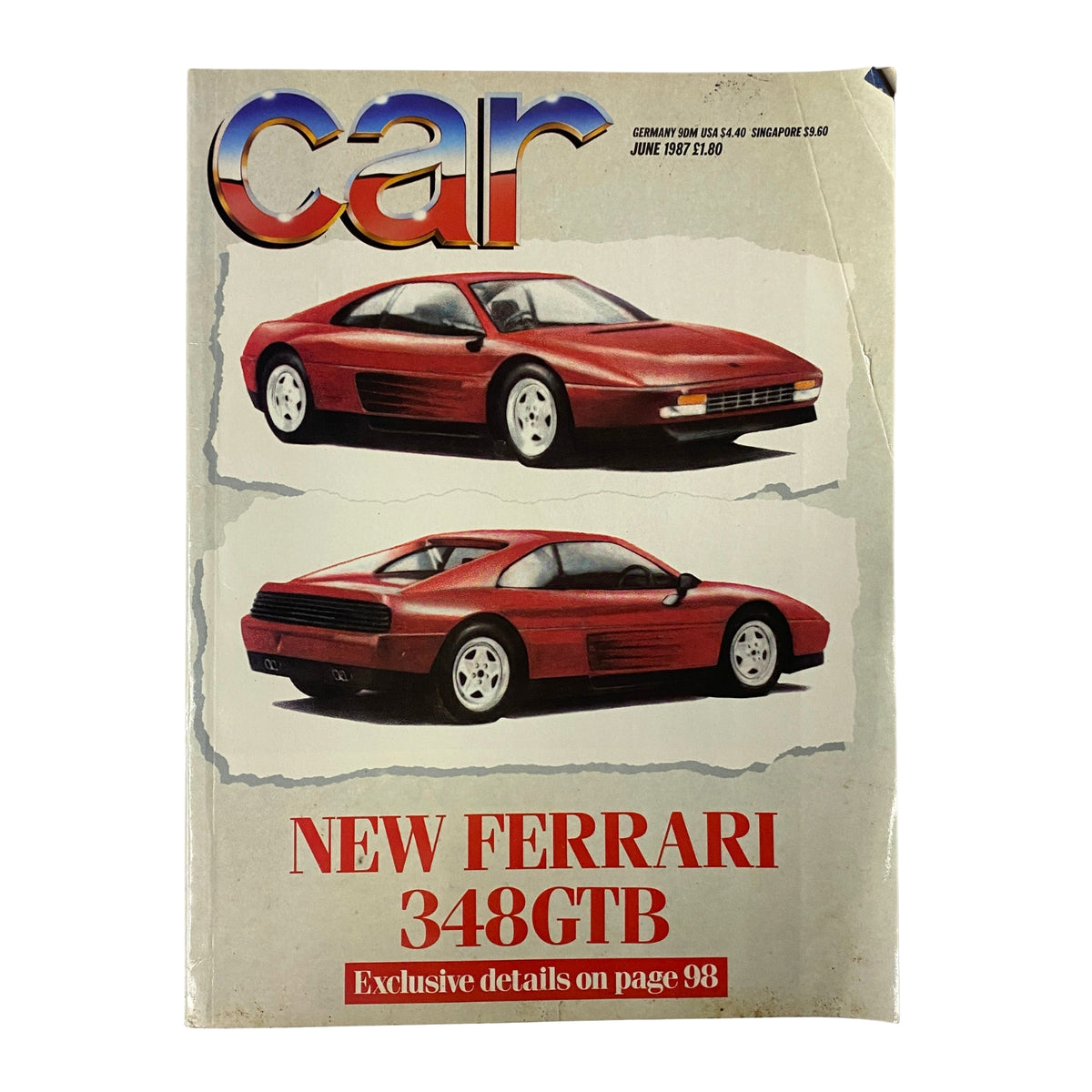 Cover of Car Magazine UK Import June 1987 featuring the Ferrari 348GTB Two-Seater V8 with exclusive details.