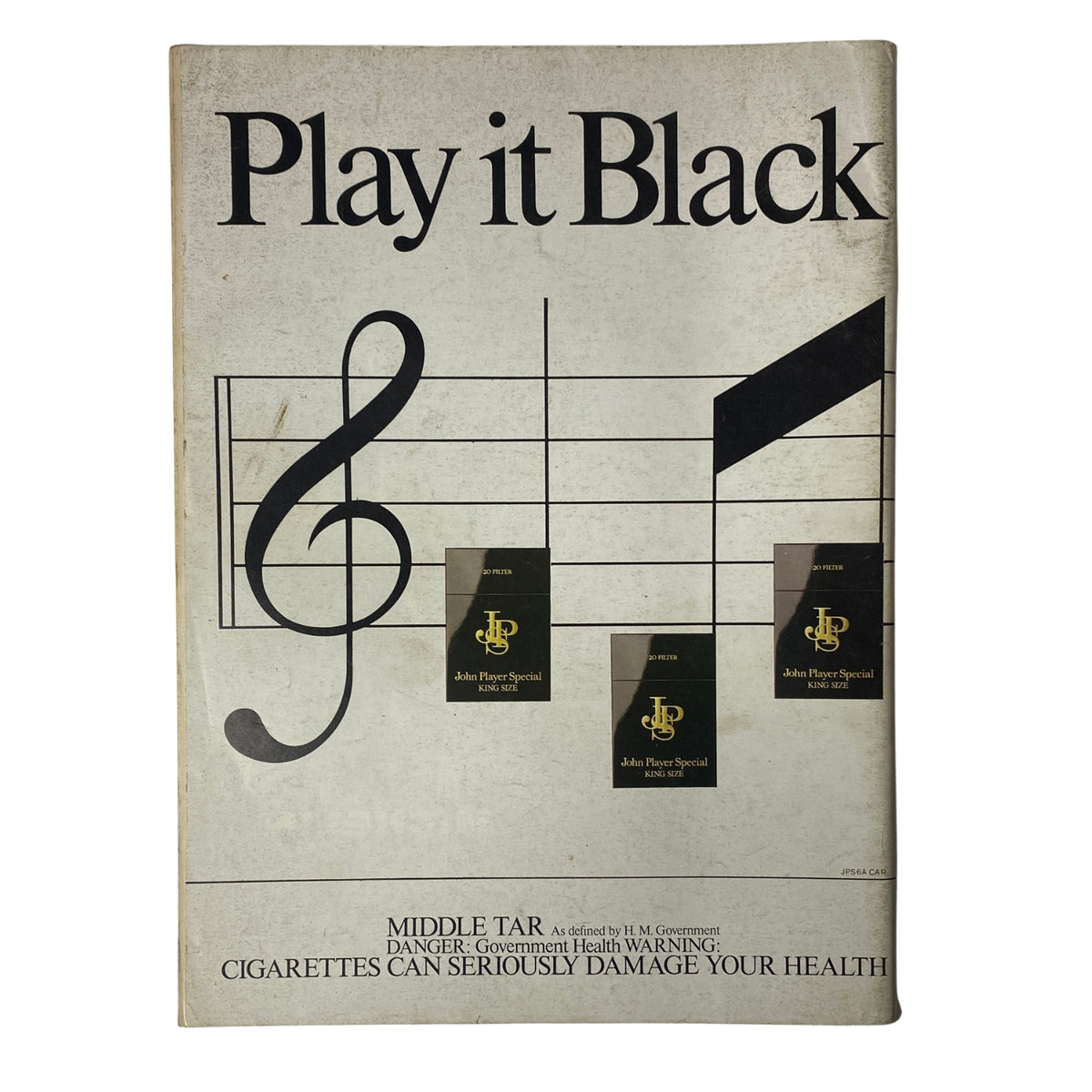 Back cover of Car Magazine UK Import June 1983 with a Play it Black advertisement, showcasing design from the era.