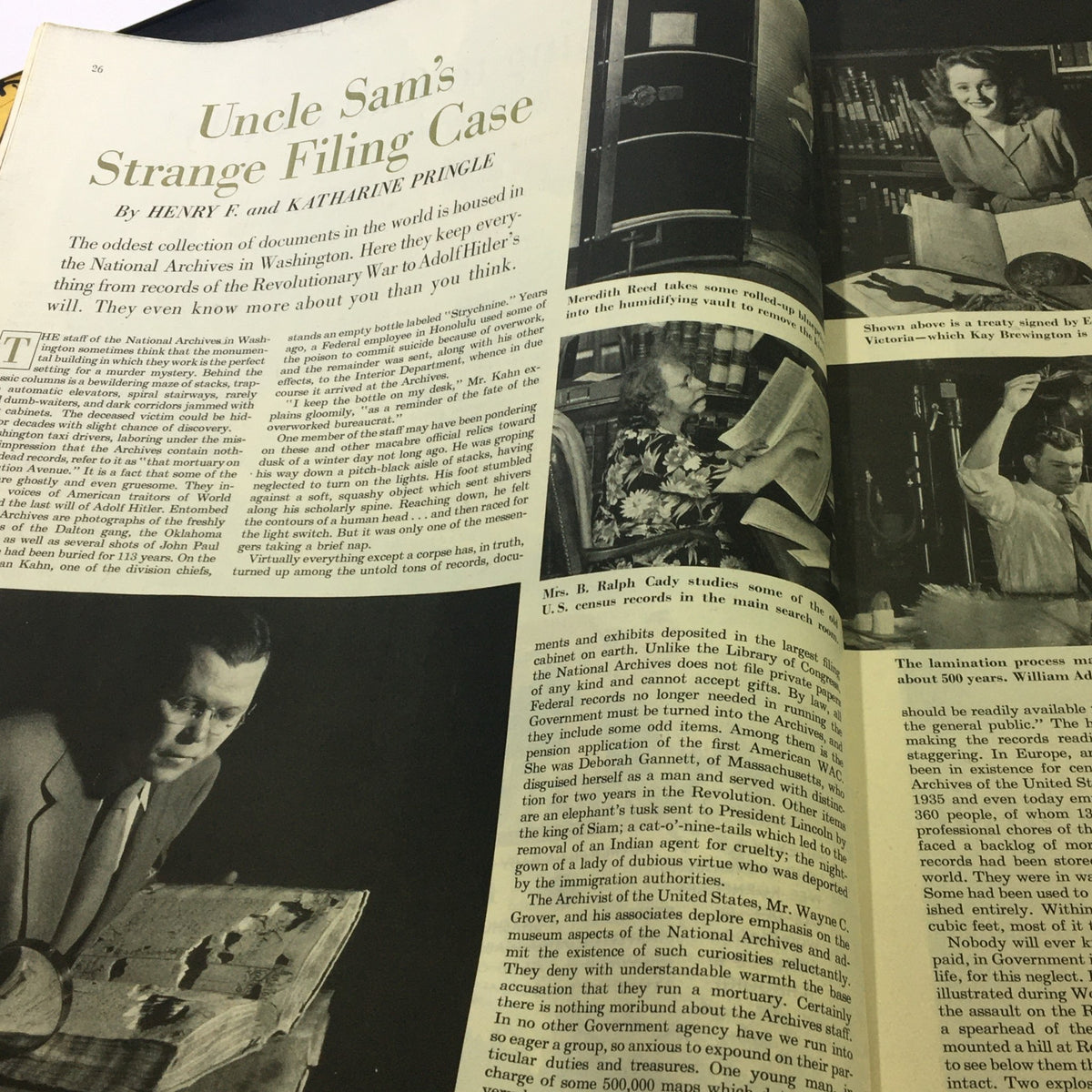 Article page from the April 2, 1949 Saturday Evening Post titled 'Uncle Sam's Strange Filing Case'.