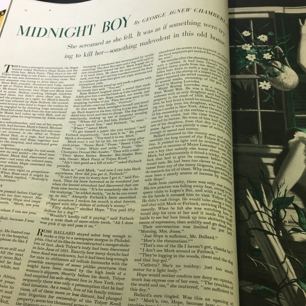 Page from VTG The Saturday Evening Post April 2 1949 featuring the story 'Midnight Boy' by George Agnew Chamberlain, showcasing text and illustrations.