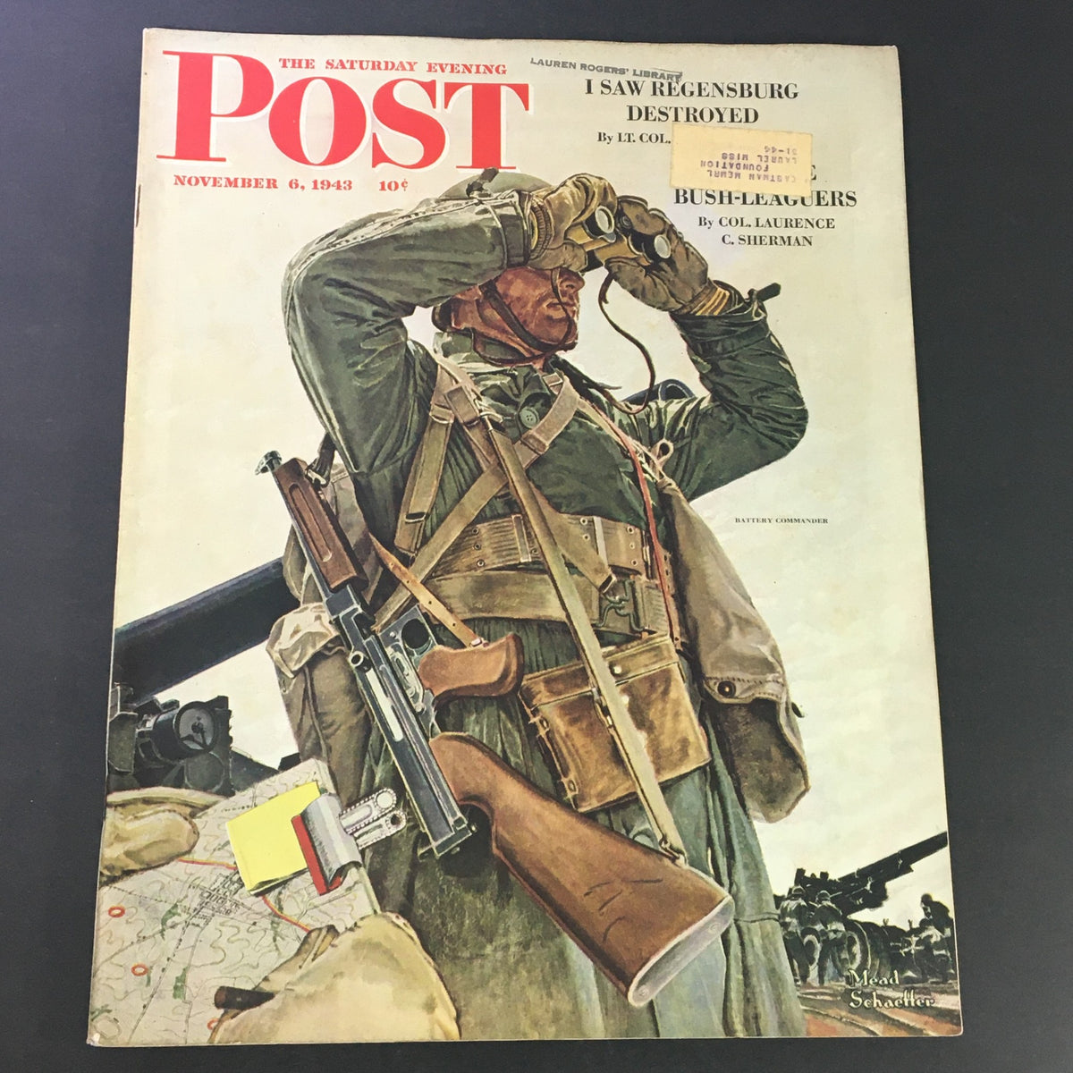 Cover of VTG The Saturday Evening Post November 6 1943 featuring a soldier as Battery Commander, showcasing military and historical themes.