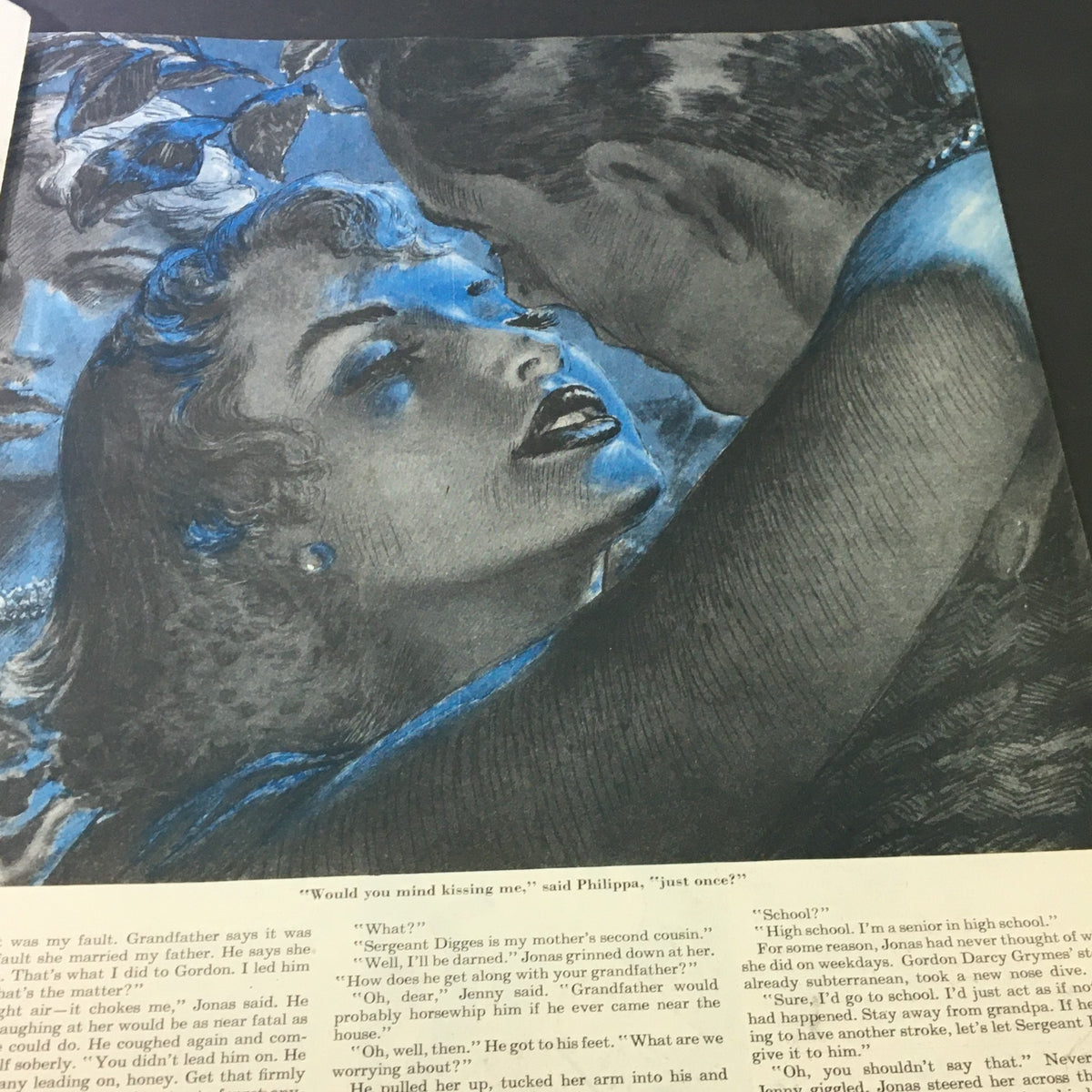 Illustration from The Saturday Evening Post February 12 1949 titled 'When Michigan Woke Up He Was Governor', featuring a dramatic scene of two characters in an intimate moment.