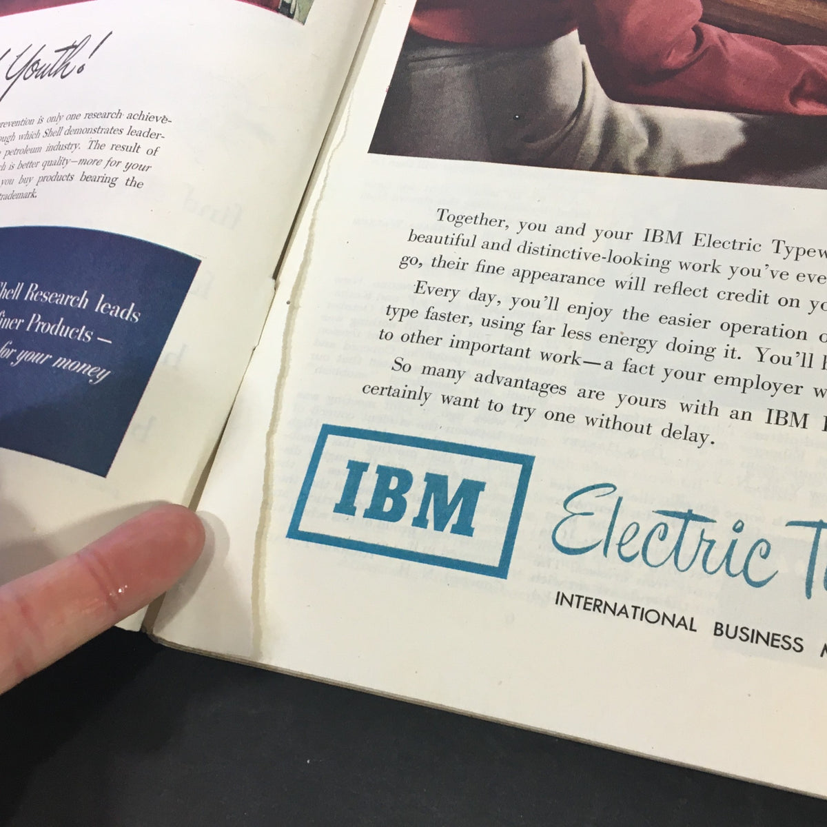 Page from The Saturday Evening Post January 14 1950 featuring an advertisement for IBM Electric Typewriters, highlighting their benefits for efficient typing.