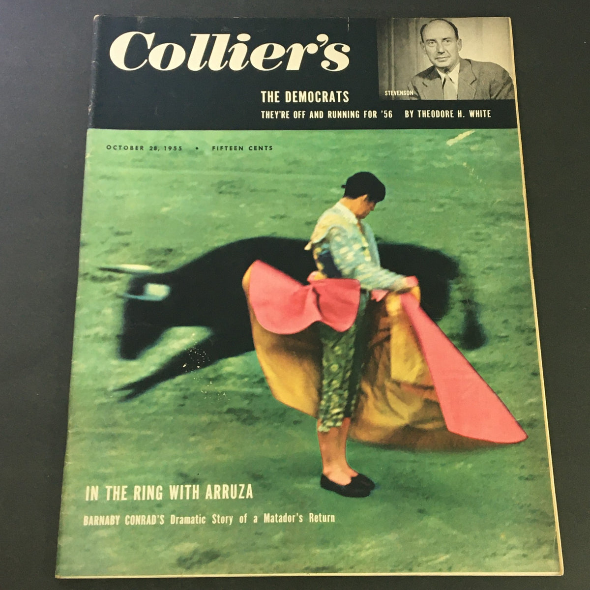 Cover of VTG Collier's Magazine from October 28, 1955, featuring Carlos Arruza in a bullfighting scene. The magazine highlights wrestling and contains articles about sports and culture.