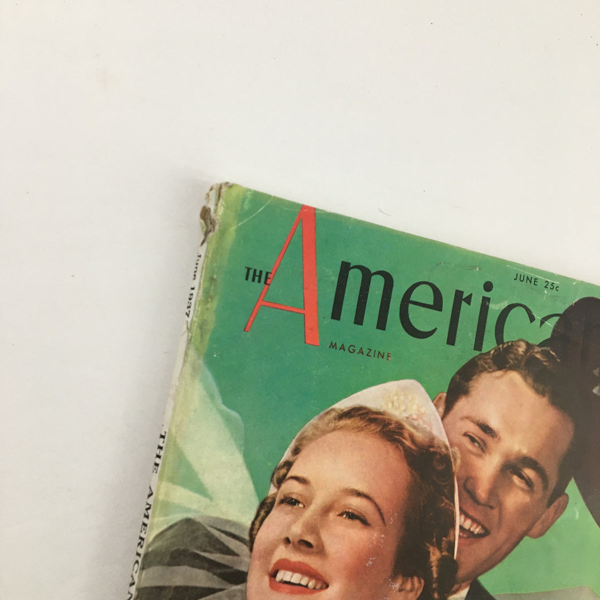 Close-up of the cover of The American Magazine June 1937, focusing on the title and magazine details, highlighting 'The Italian-Americans' article by William Searbook.