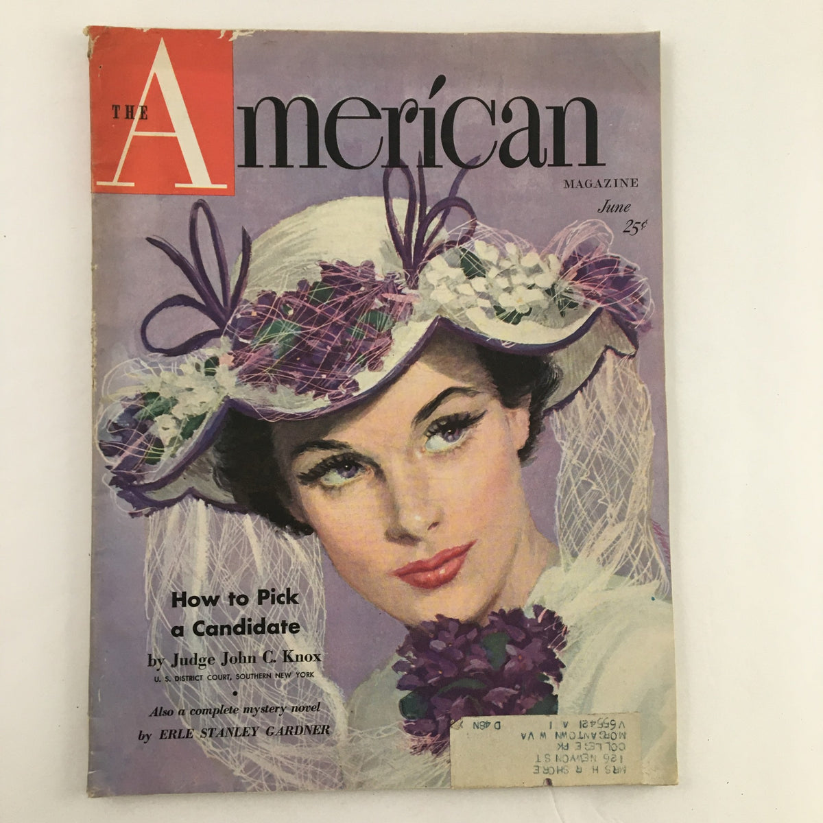 Cover of The American Magazine June 1948 featuring the article 'How to Pick a Candidate' by Judge John C. Knox, showcasing a beautifully illustrated woman wearing a hat adorned with flowers.