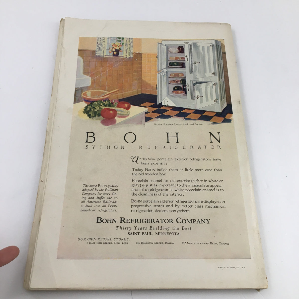 Advert for Bohn Refrigerator Company from VTG The Spur Magazine, May 1 1926, showcasing vintage kitchen appliances.
