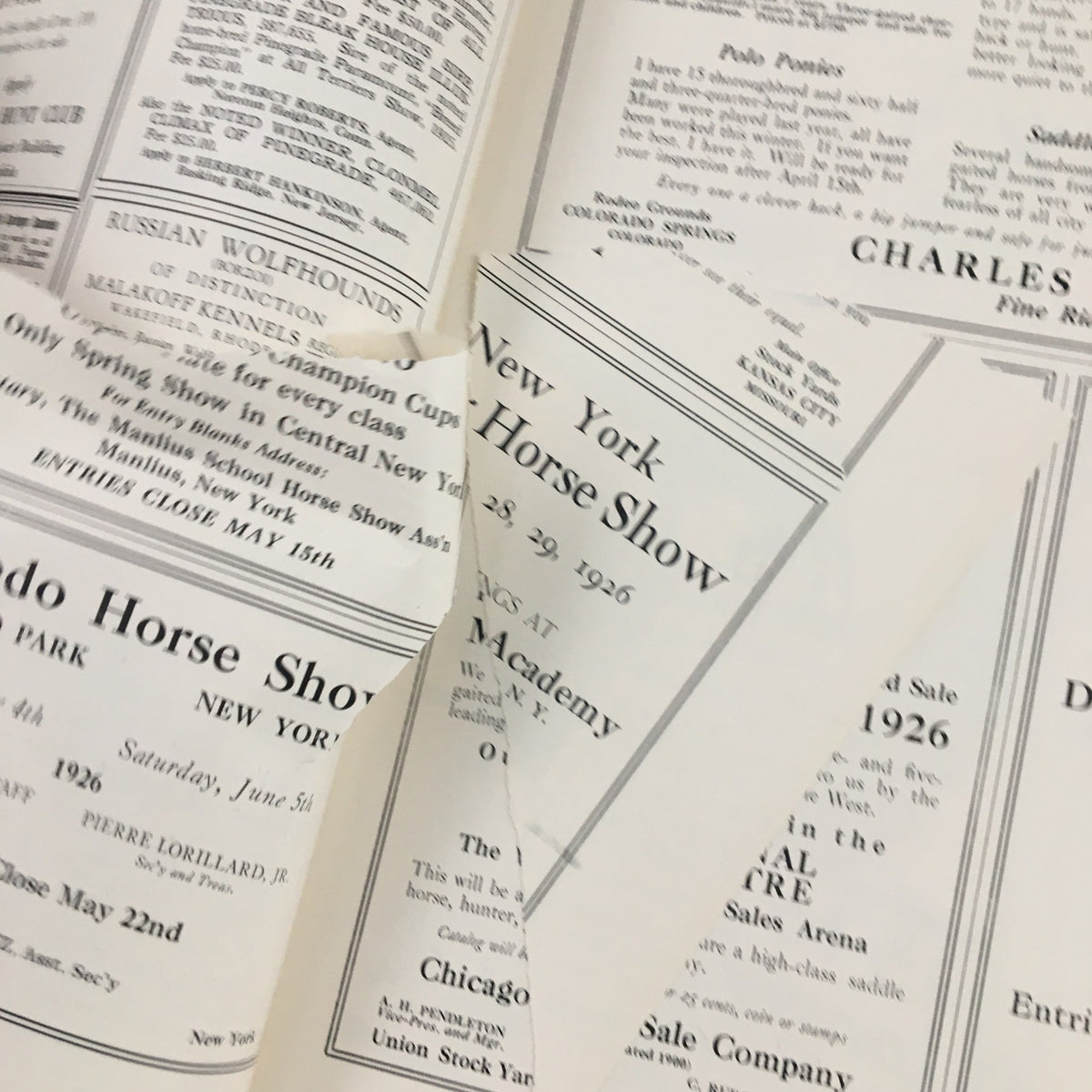 Inside view of the VTG The Spur Magazine April 15, 1926 featuring listings for the New York Horse Show events.