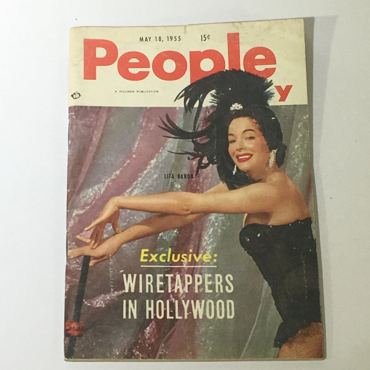 VTG People Today Magazine Cover from May 18, 1955 featuring Lita Baron, highlighting exclusive coverage on wiretappers in Hollywood.