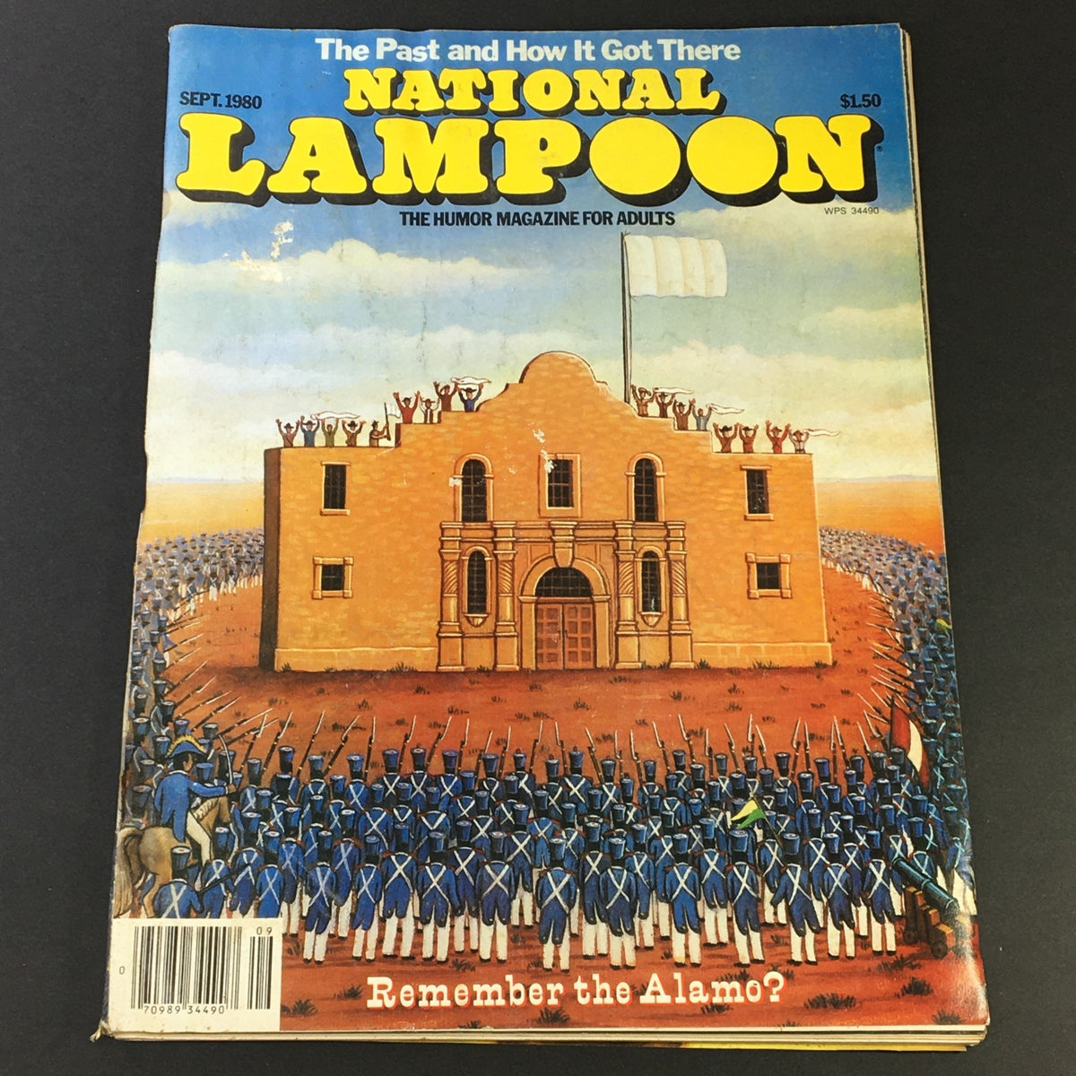 Cover of the National Lampoon Magazine from September 1980, titled 'The Past and How It Got There'. Features colorful artwork depicting a historical scene with soldiers and a building, showcasing the magazine's humor and satire focus.