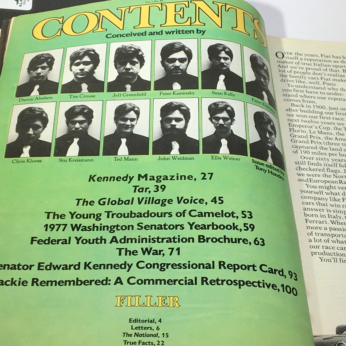 Interior contents page of National Lampoon Magazine February 1977, listing articles and contributors, reflecting the magazine's comedic and cultural commentary.