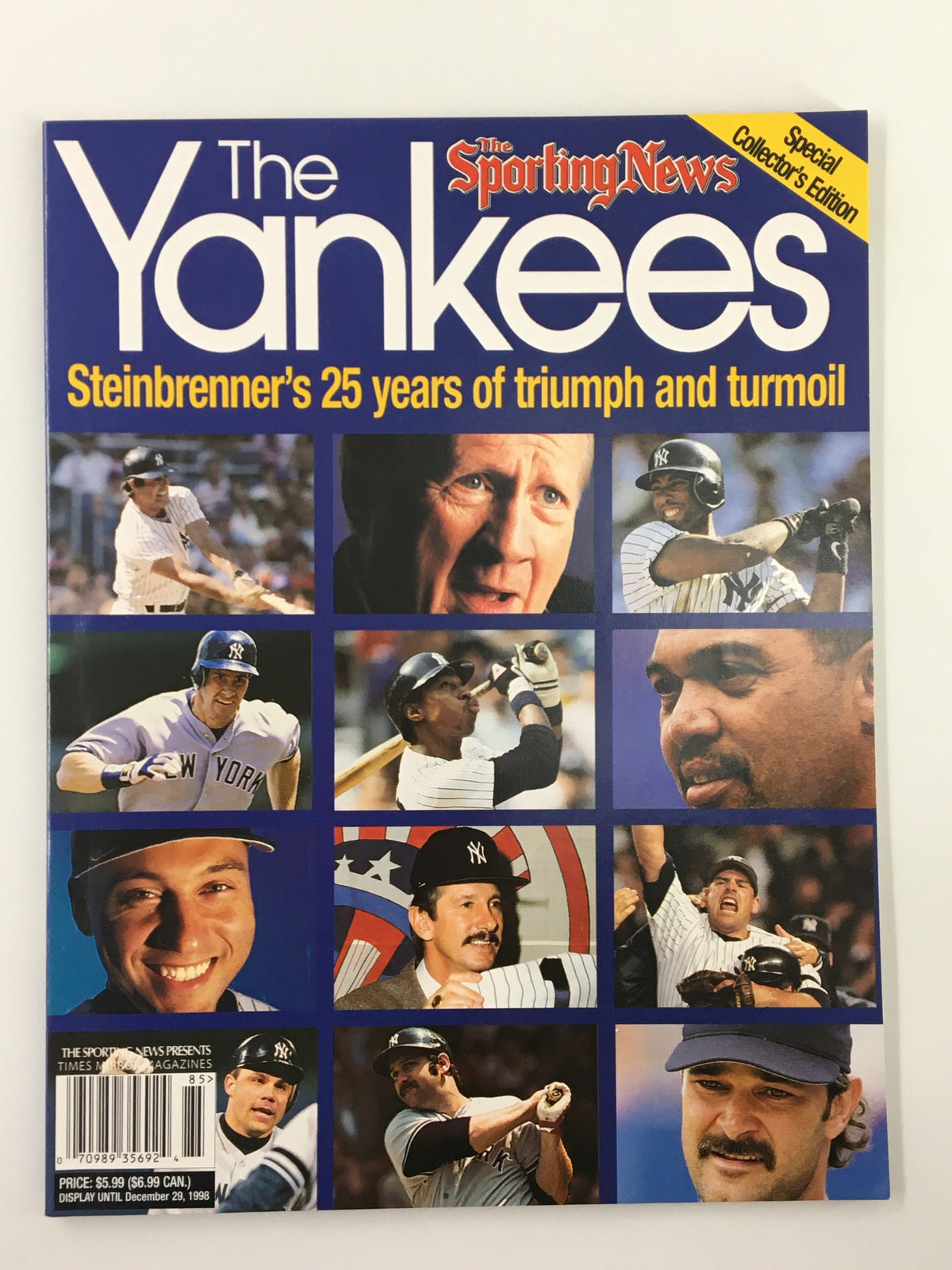 The Sporting News The Yankees 1998 magazine cover featuring highlights from Steinbrenner's 25 years, showcasing iconic players and moments.