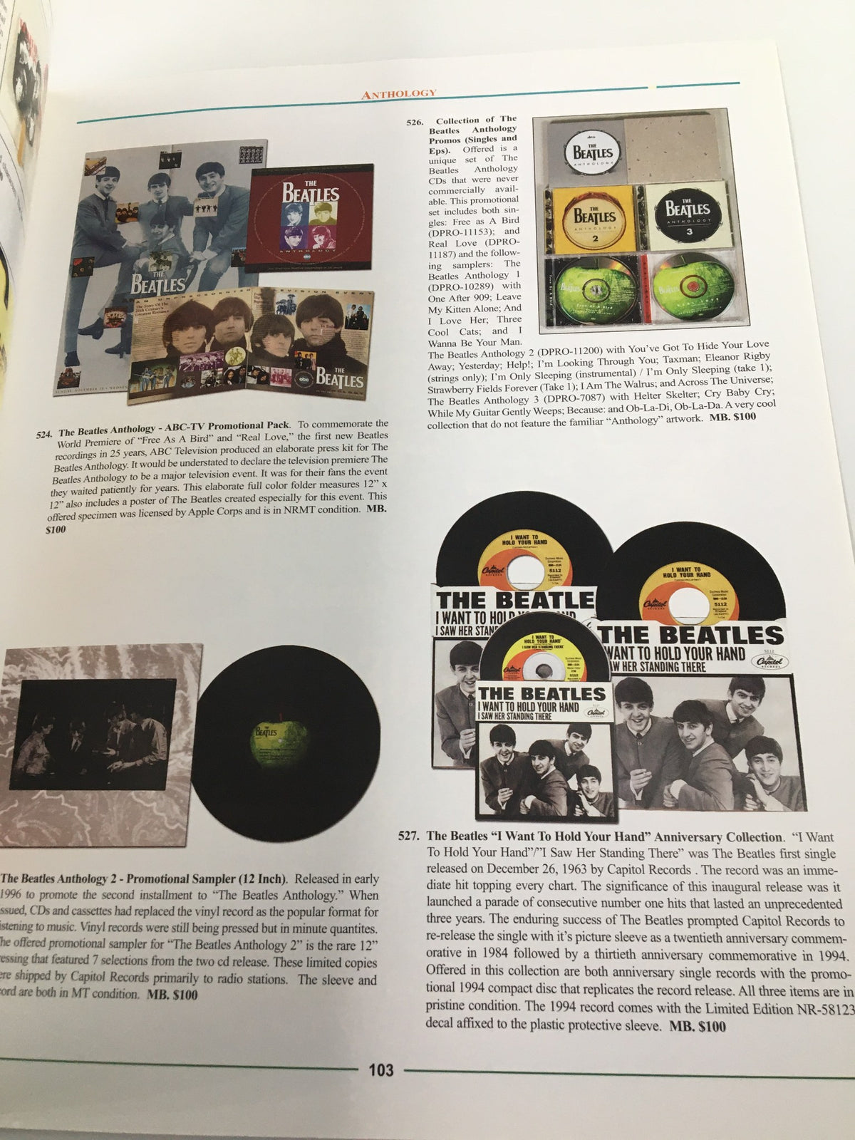 Antique record collection displayed on a page from the American Memorabilia Magazine March 2007, featuring The Beatles Anthology promotional items and significant memorabilia.