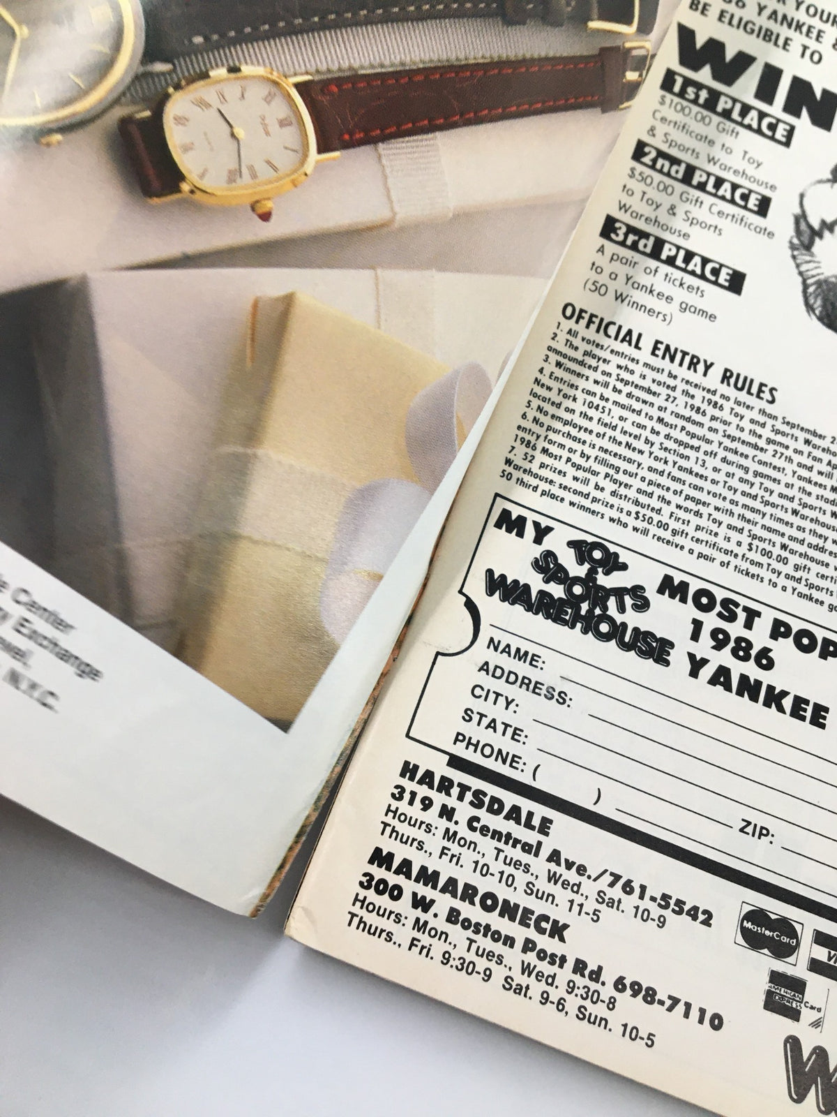 Page from Yankees Magazine September 18, 1986 showing a contest entry form for a chance to win prizes related to the Yankees.