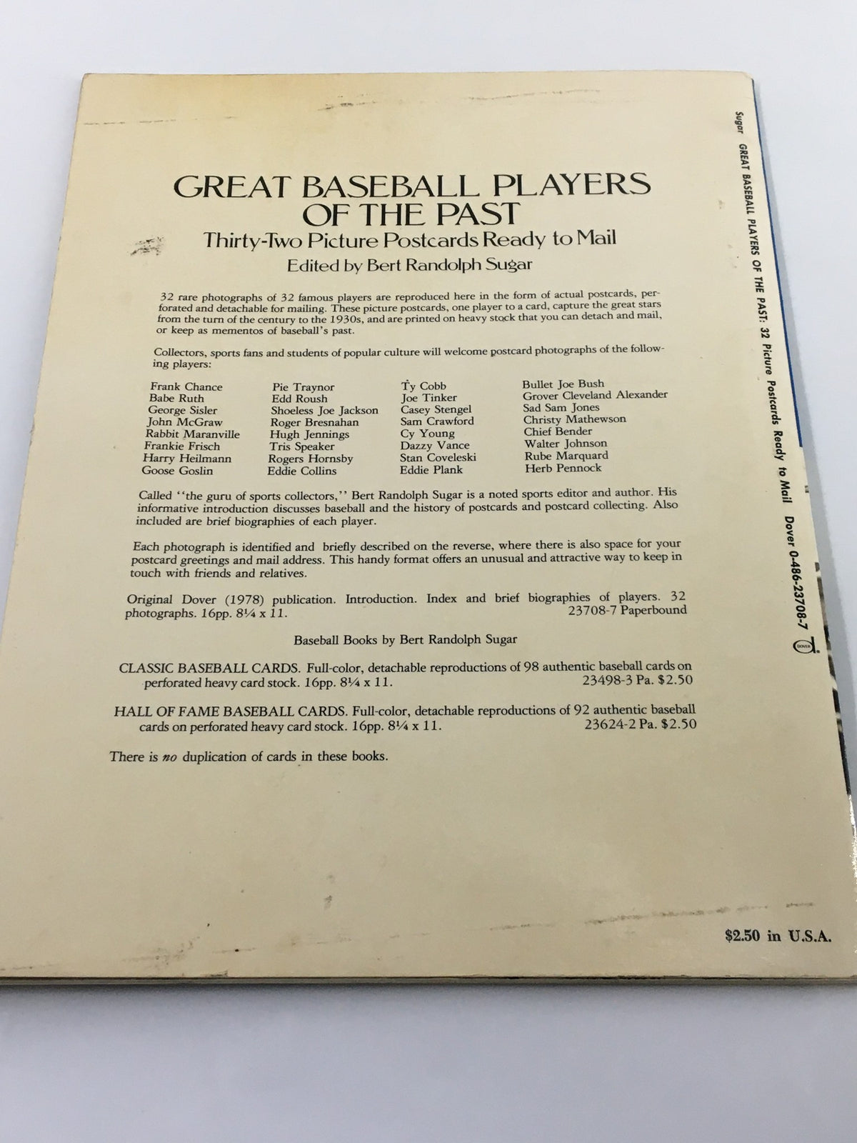 1978 Great Baseball Players Magazine back cover with details about collectible postcards featuring famous baseball players from the past.