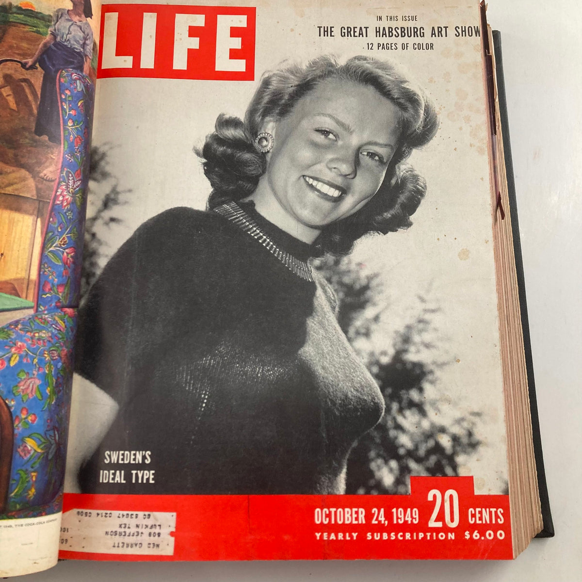 Cover of VTG 1949 Bound Life Magazine showcasing a smiling blonde woman with the headline 'Sweden's Ideal Type' for the issue dated October 24, 1949.
