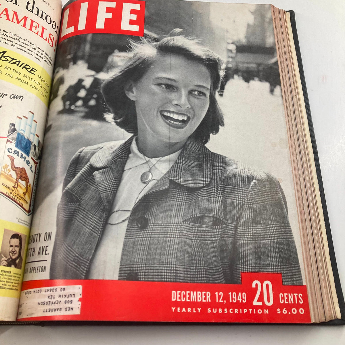 Cover of VTG 1949 Bound Life Magazine displaying Joan Appleton, from the December 12, 1949 issue, promoting beauty on Fifth Avenue.