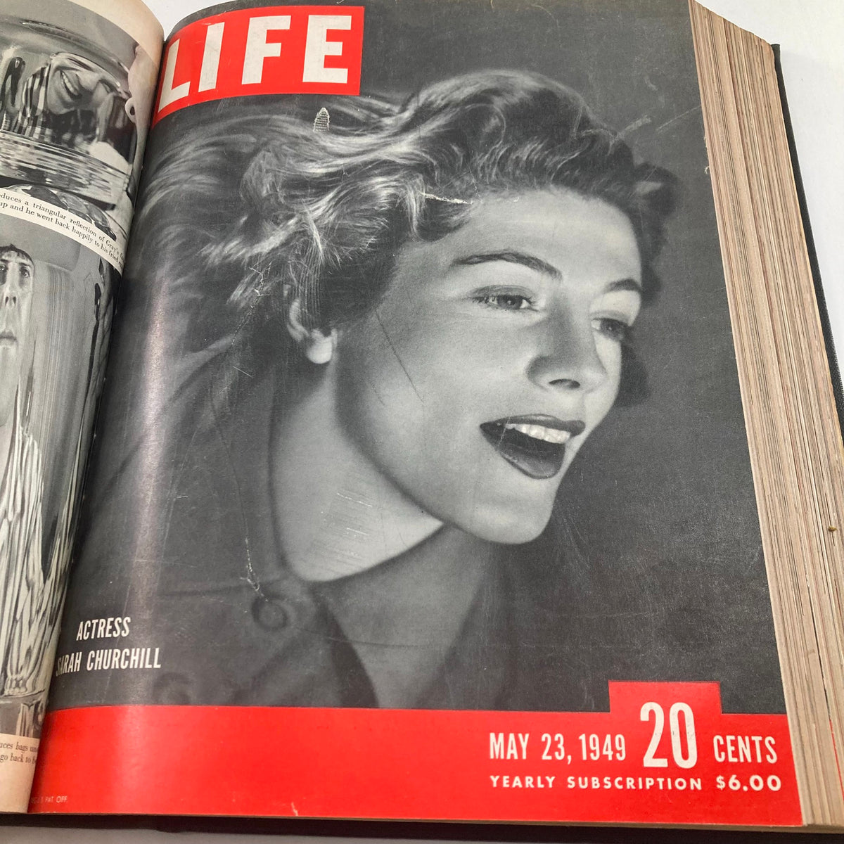 Cover of VTG 1949 Bound Life Magazine from May 23, 1949, featuring actress Sarah Churchill with an engaging expression.
