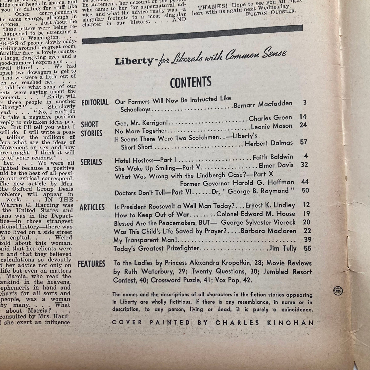 Vintage Liberty Magazine April 2 1938 Judy Gillmore and Faith Baldwin No Label