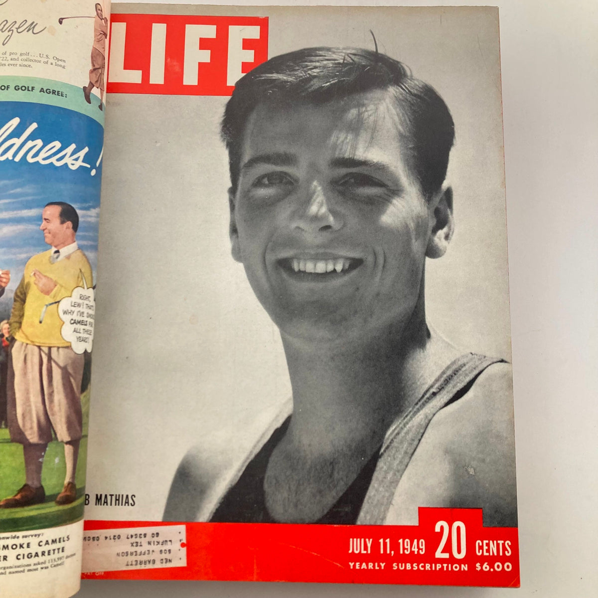 Cover of VTG 1949 Bound Life Magazine featuring Olympian Bob Mathias, July 11, 1949 issue, showcasing vintage photography and historical content.