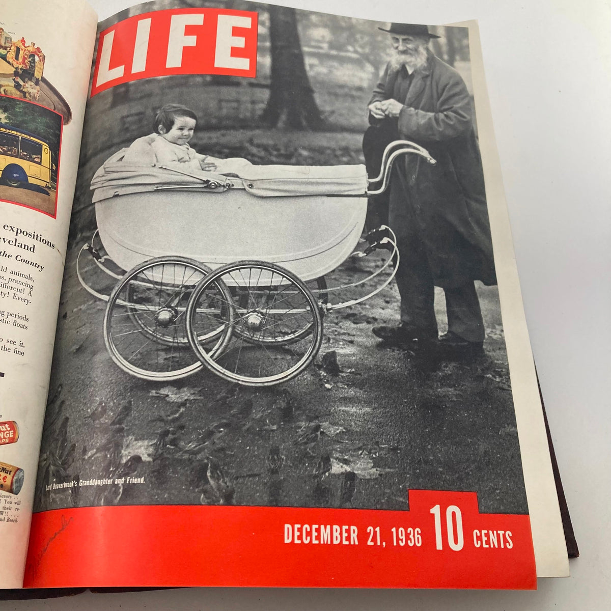 Cover of VTG 1936-1937 First Issue Bound Life Magazine showing a child in a baby carriage with a man, December 21, 1936 edition.