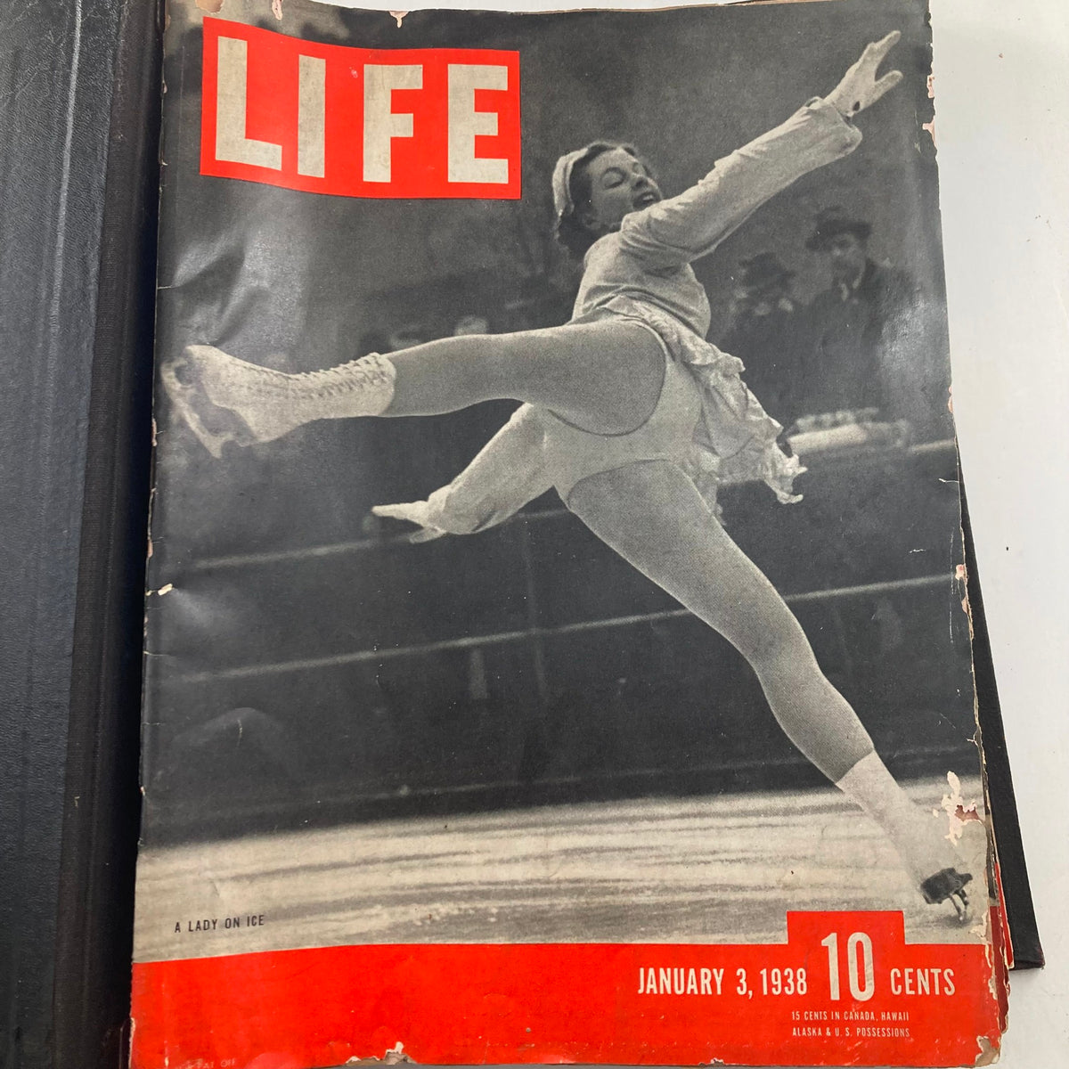 January 3, 1938 cover of the VTG 1938 Bound Life Magazine featuring a female figure skating, highlighting the magazine's vintage charm.