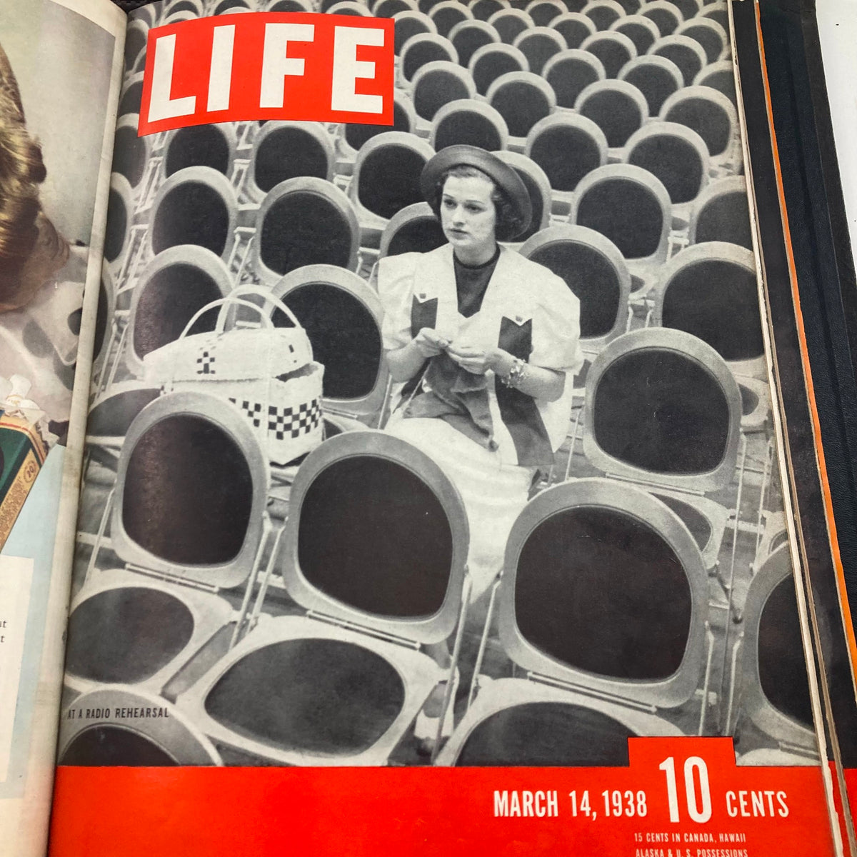 VTG 1938 Bound Life Magazine cover depicting a woman at a radio rehearsal, March 14, 1938 issue.
