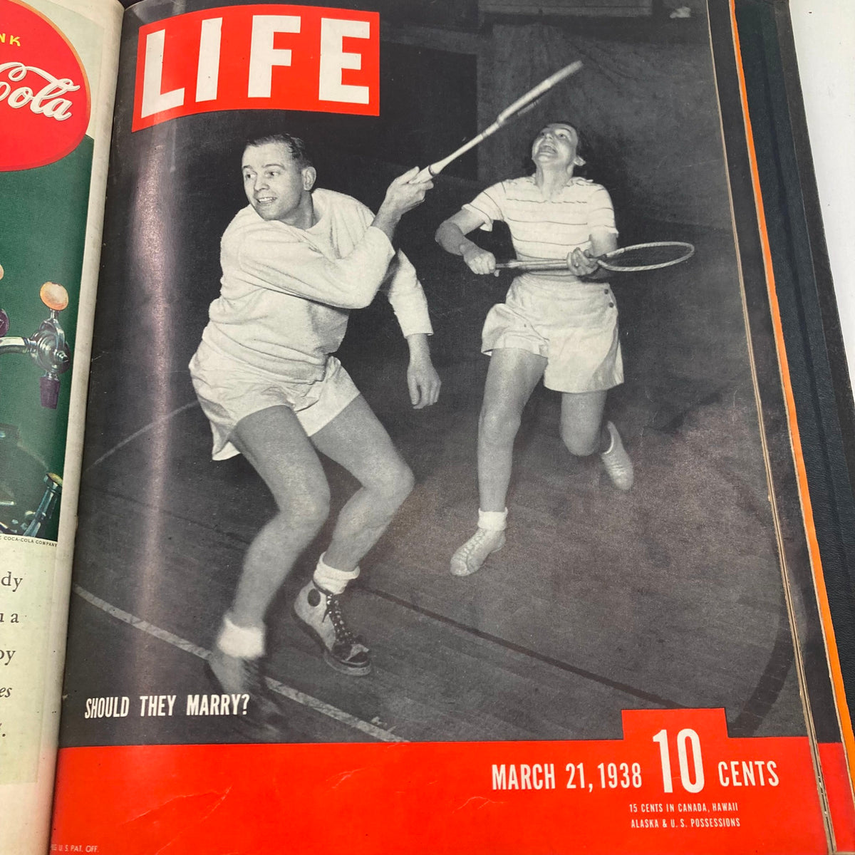 VTG 1938 Bound Life Magazine cover featuring a sports theme titled 'Should They Marry?', March 21, 1938 issue.