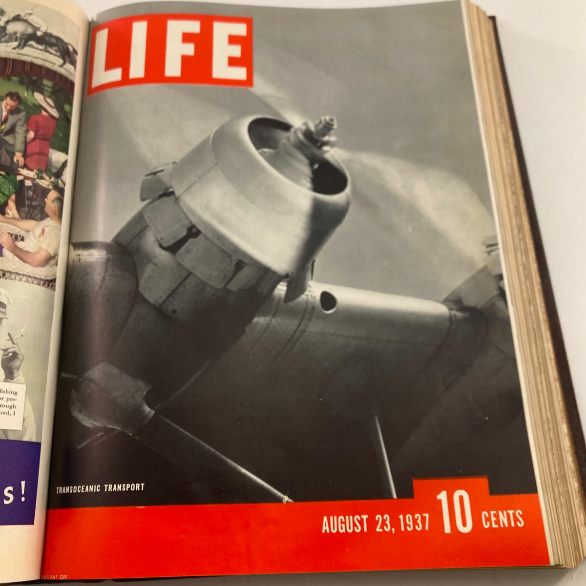 Cover of the VTG 1937 Bound Life Magazine for August 23, 1937, featuring a transoceanic transport aircraft, reflecting the aviation advancements of the time.