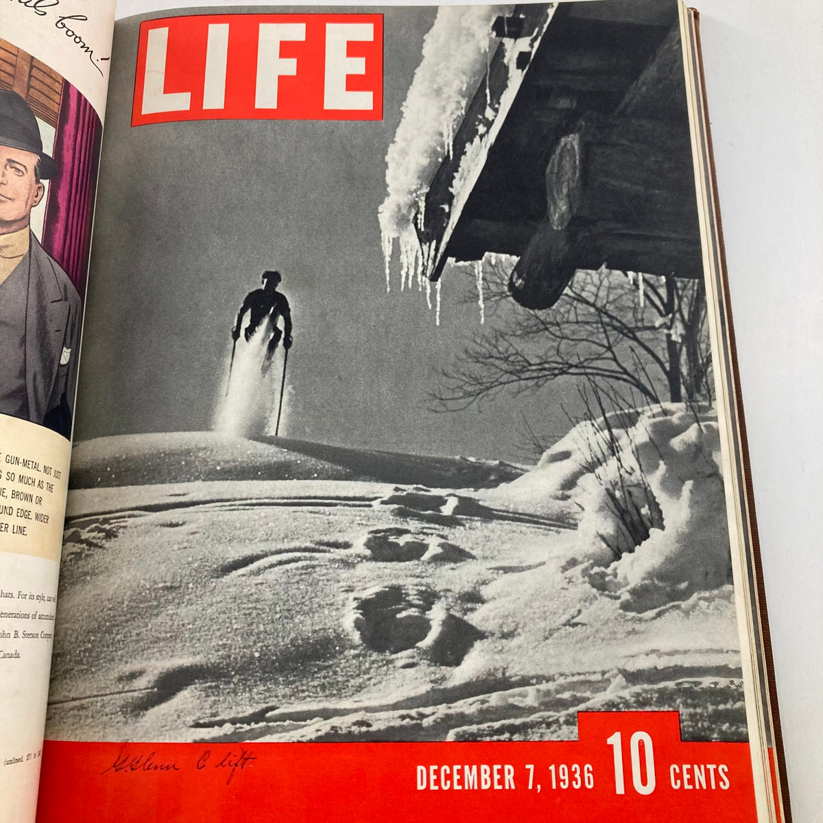 Cover of the VTG 1936 Bound Life Magazine November - December Complete First Weekly Issue featuring a skier, published on December 7, 1936.