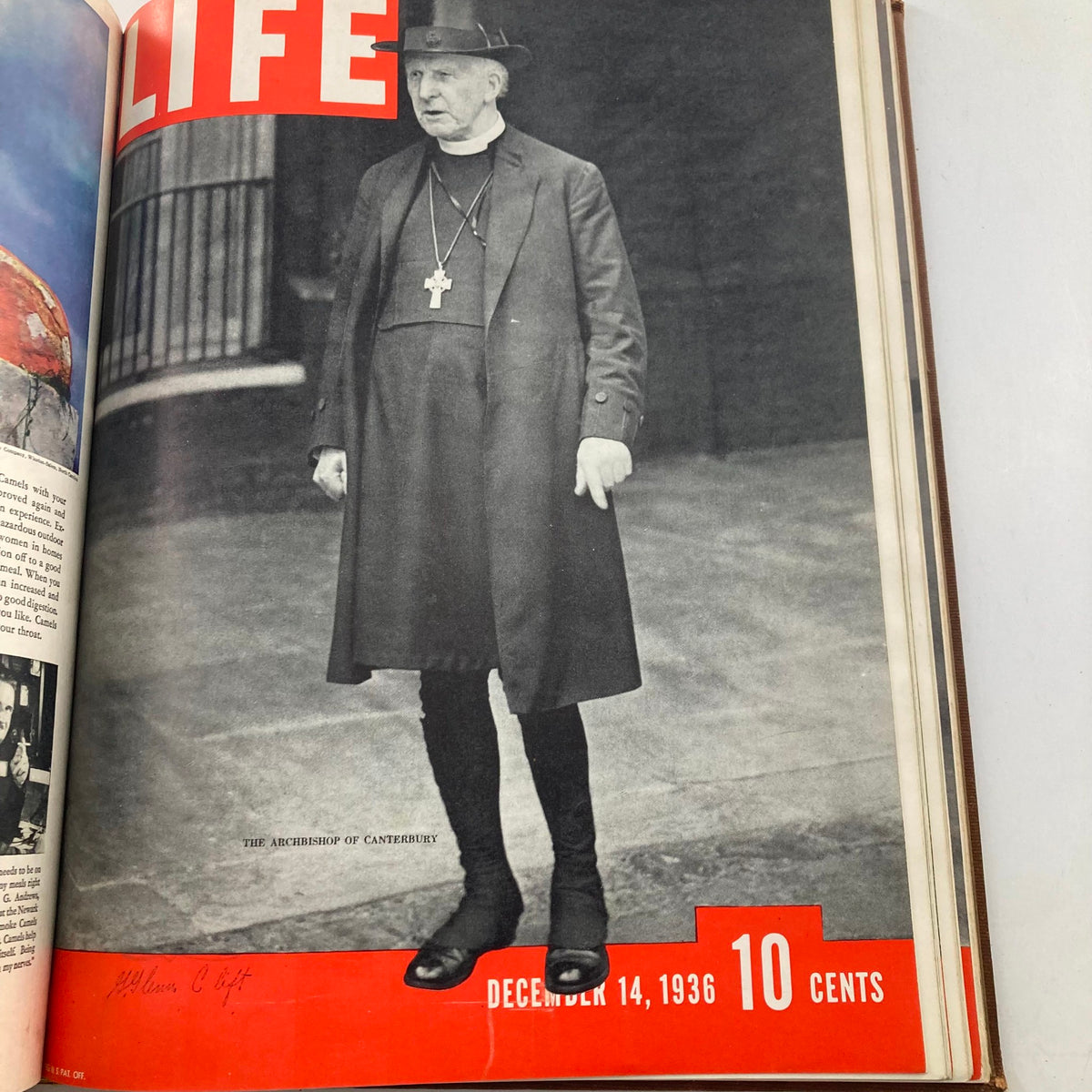 Cover of the VTG 1936 Bound Life Magazine November - December Complete First Weekly Issue showing the Archbishop of Canterbury, published on December 14, 1936.