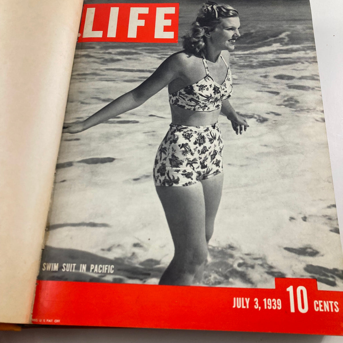 Vintage 1939 Bound Life Magazine - July 3, 1939 issue cover featuring a woman in a stylish swimsuit on the beach.