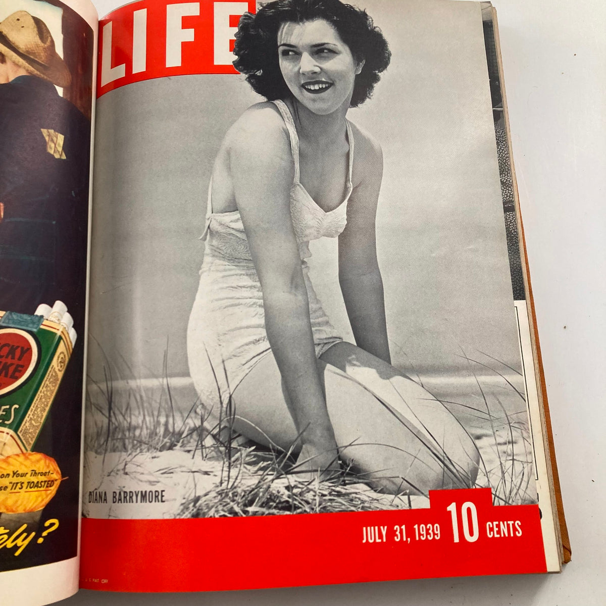 Cover of Vintage 1939 Bound Life Magazine displaying actress Diana Barrymore, July 31, 1939 issue.