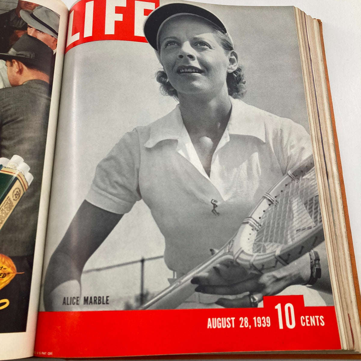 Vintage 1939 Bound Life Magazine - July to September highlighting tennis champion Alice Marble on the cover from August 28, 1939.