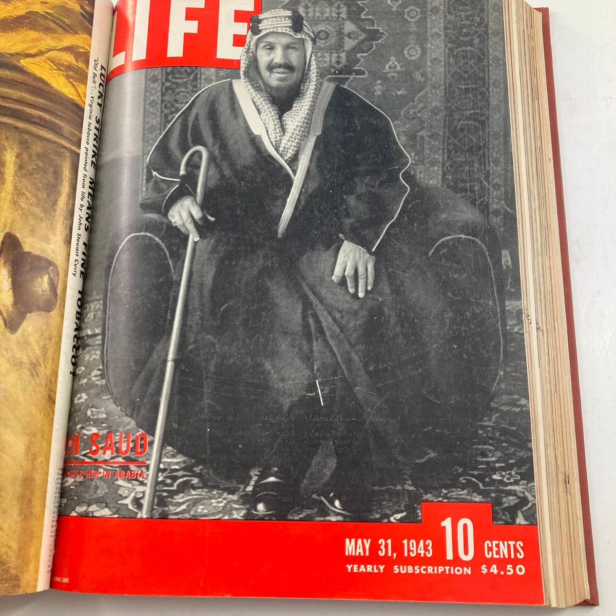 Vintage 1943 Bound Life Magazine Collection featuring the King of Saudi Arabia, Ibn Saud, on the cover of the May 31, 1943 issue.
