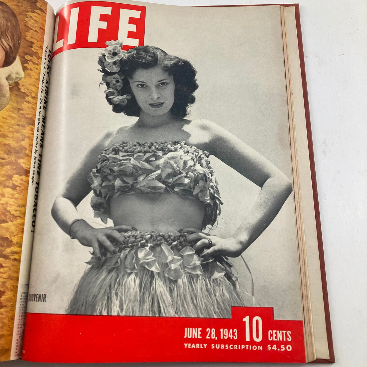Vintage 1943 Bound Life Magazine Collection depicting a hula dancer on the cover of the June 28, 1943 issue.