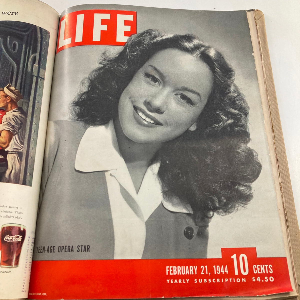 Cover of VTG 1944 Bound Life Magazine featuring a Teen-Age Opera Star from February 21, 1944.