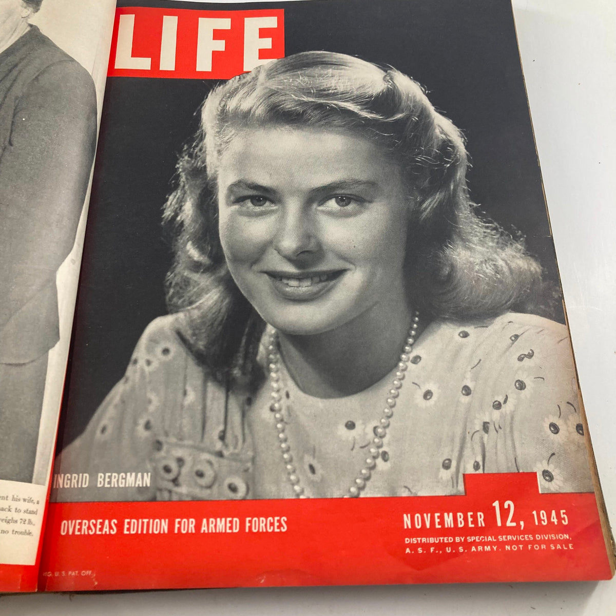 Cover of VTG 1945 Bound Life Magazine, November 12, featuring actress Ingrid Bergman.