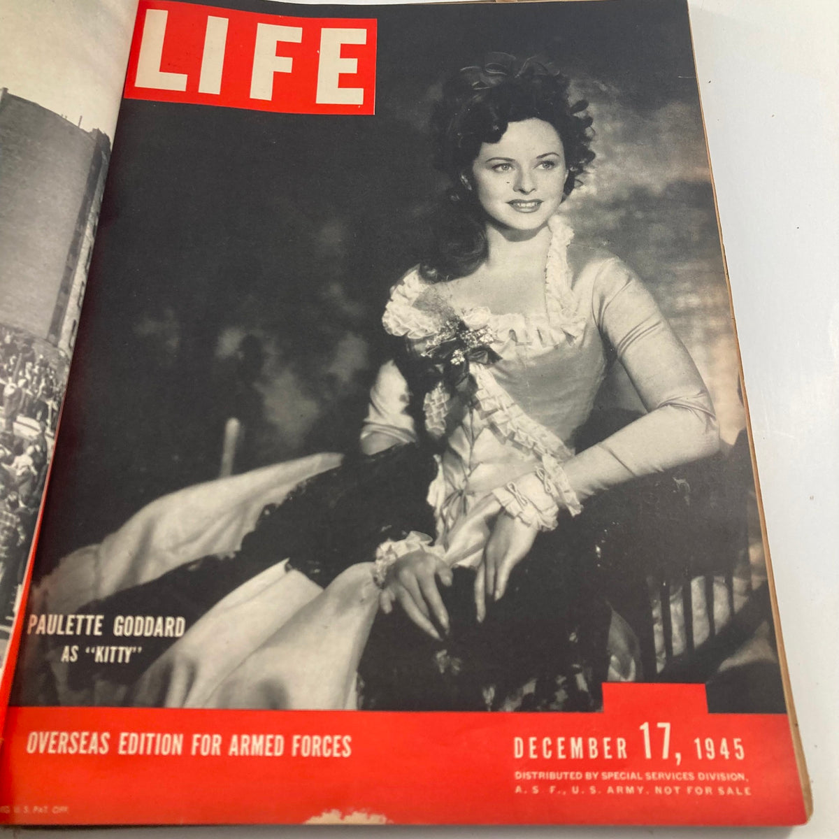 Cover of VTG 1945 Bound Life Magazine showcasing actress Paulette Goddard, dated December 17, 1945, capturing the essence of vintage Hollywood.