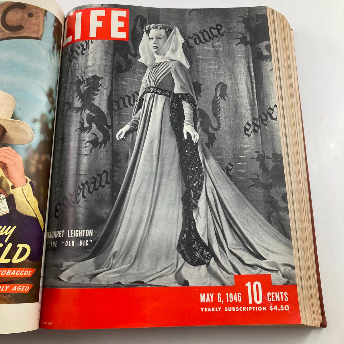 Cover of VTG 1946 Bound Life Magazine featuring actress Margaret Leighton in a period costume, dated May 6, 1946.
