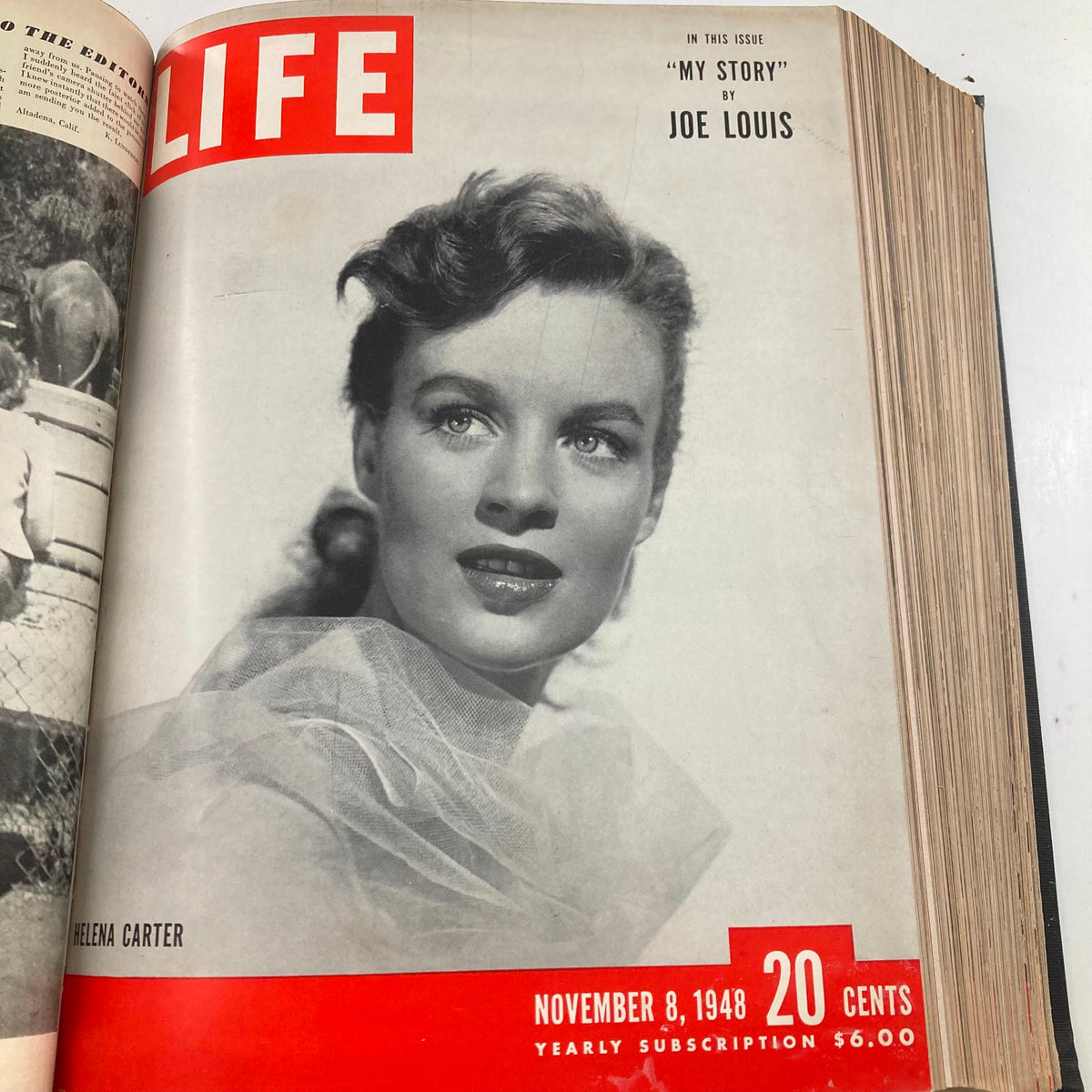 Cover of VTG 1948 Bound Life Magazine featuring Helena Carter from November 8, 1948, showcasing classic beauty and fashion from the post-war era.