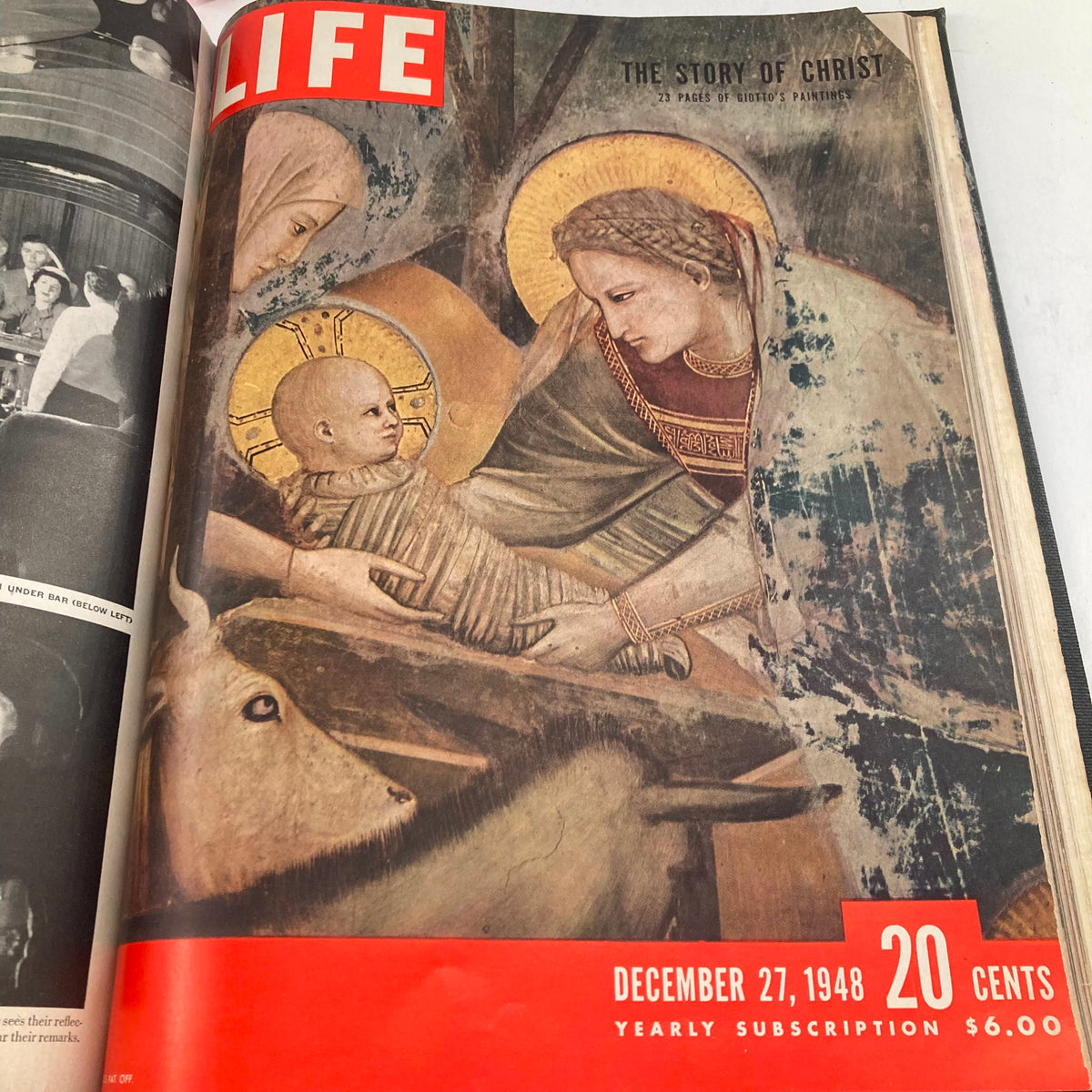 VTG 1948 Bound Life Magazine cover illustrating the nativity scene, titled 'The Story of Christ', from December 27, 1948.