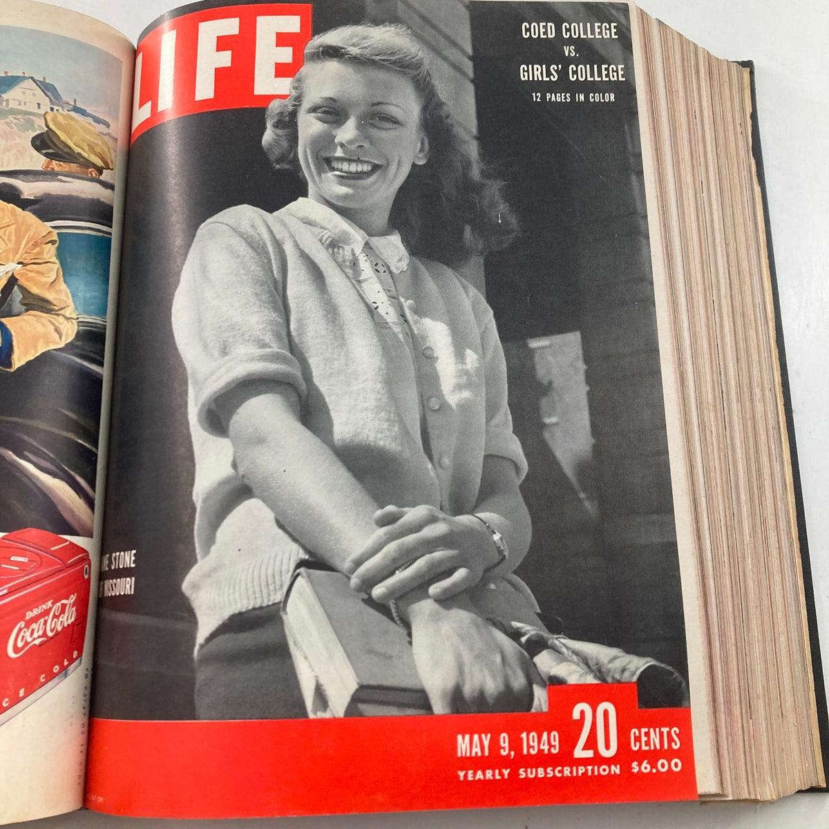 Cover of VTG 1949 Bound Life Magazine featuring Missouri Coed Jane Stone, dated May 9, 1949.