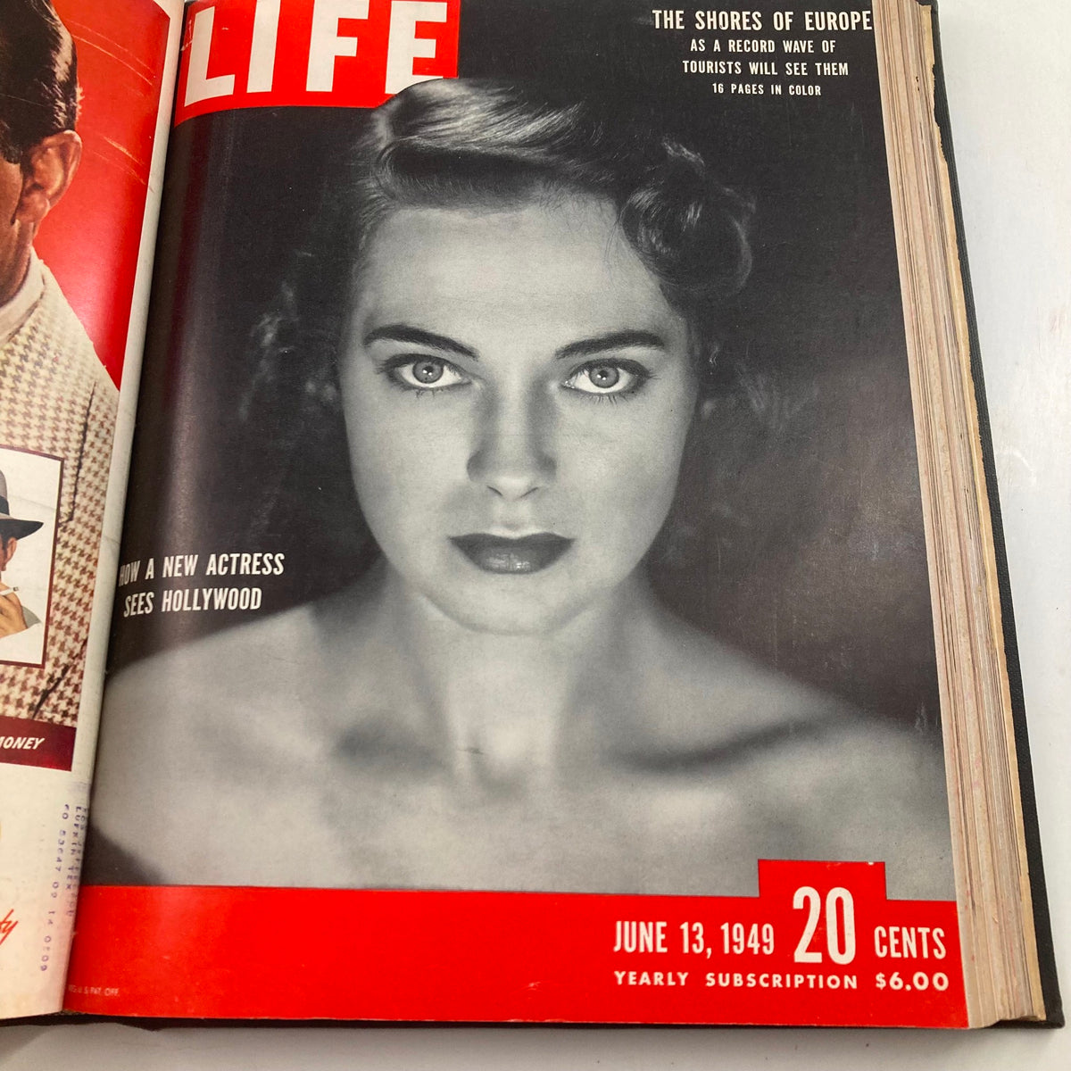 Cover of VTG 1949 Bound Life Magazine featuring a new actress, published on June 13, 1949. Highlights Hollywood's allure and beauty during that era.