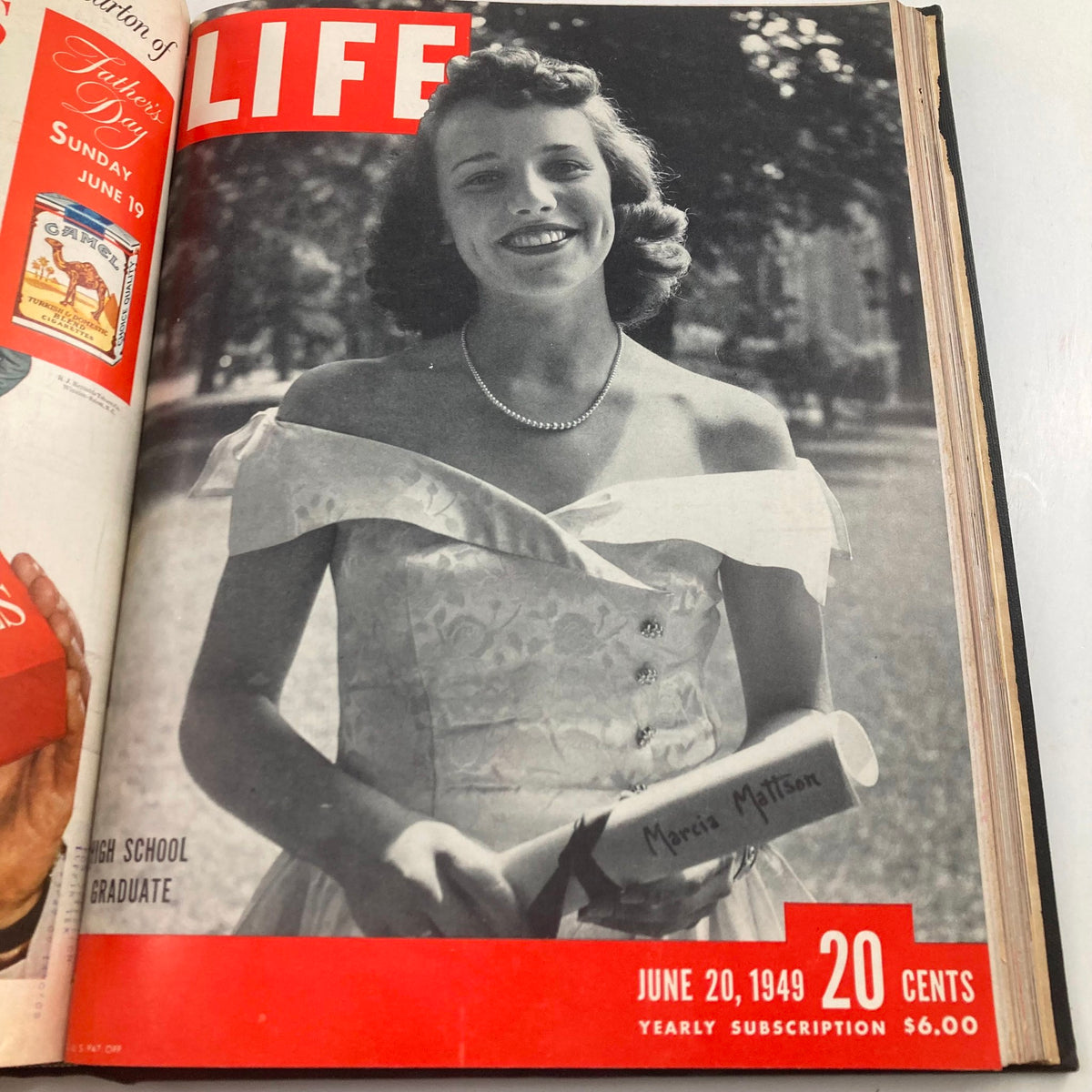 Cover of VTG 1949 Bound Life Magazine showing a smiling high school graduate, published on June 20, 1949. Represents personal achievements and youth in 1949.