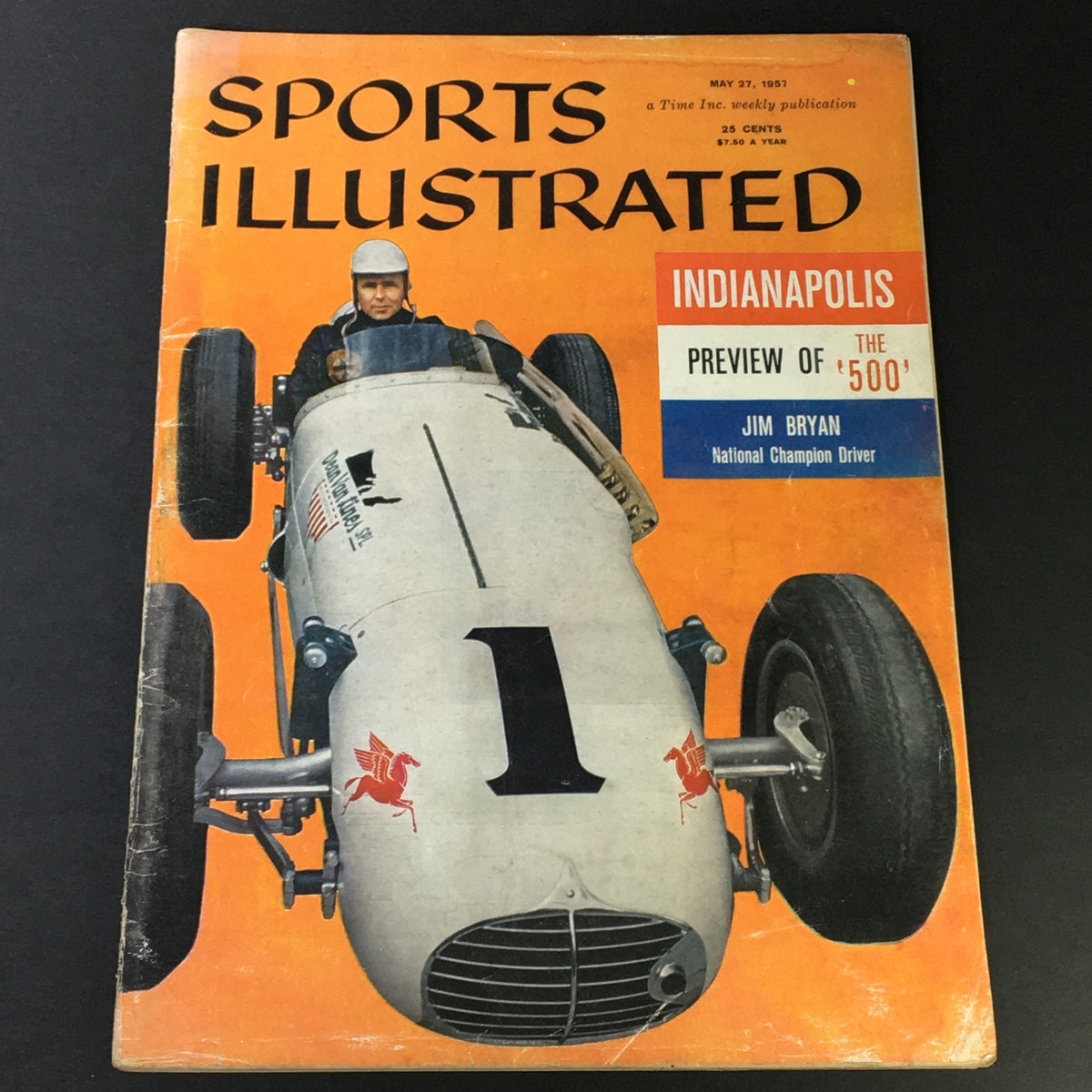 VTG Sports Illustrated Magazine May 27 1957 featuring Jim Bryan, National Champion, on the cover with a colorful background and a racing car.
