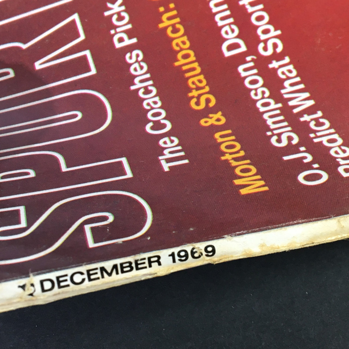 Close-up of the December 1969 date on the VTG Sport Magazine cover, highlighting the vintage nature of the issue.