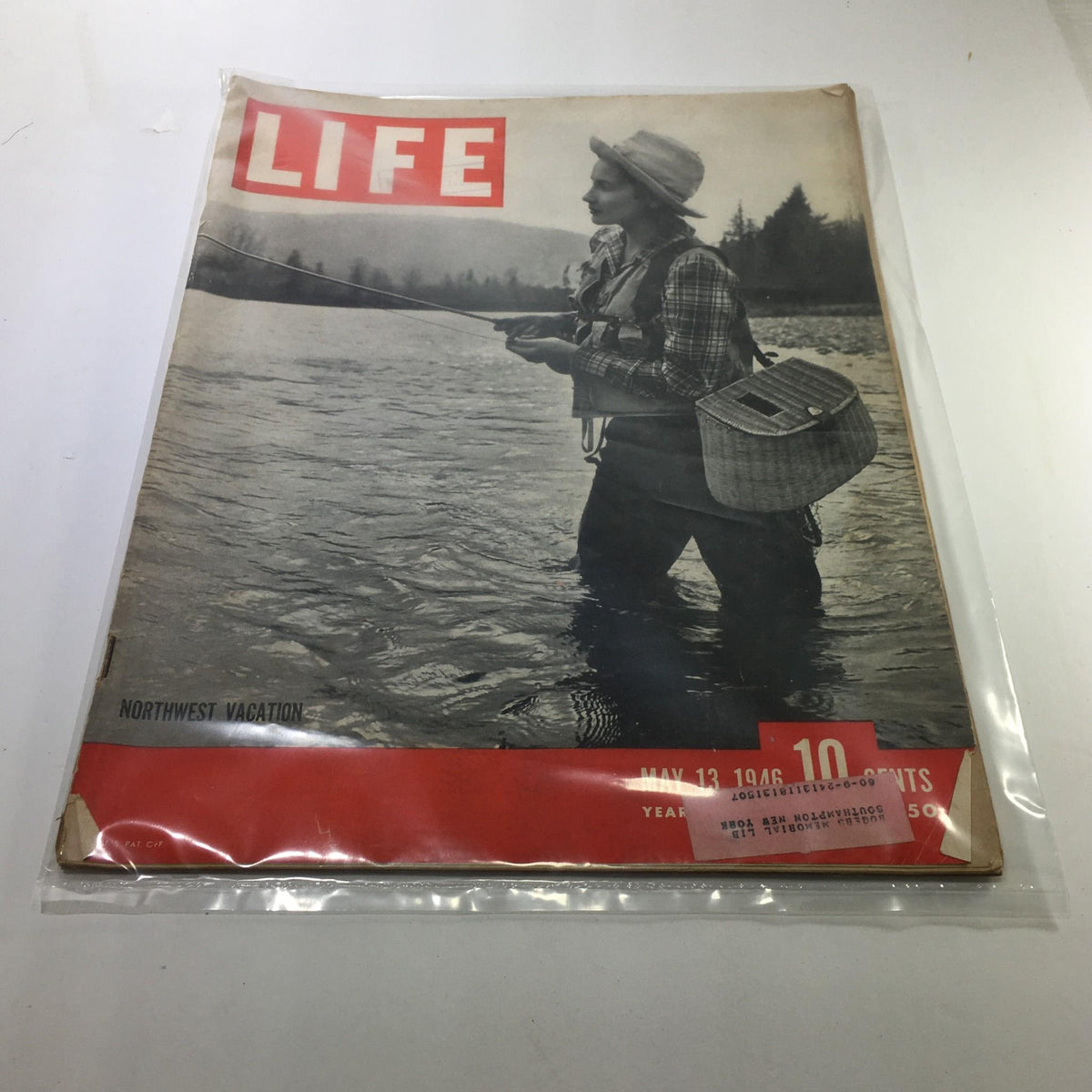 Cover image of Life Magazine: May 3 1946 - Northwest Vacation featuring a angler fishing in the river, showcasing the outdoor leisure activities of the post-war era.